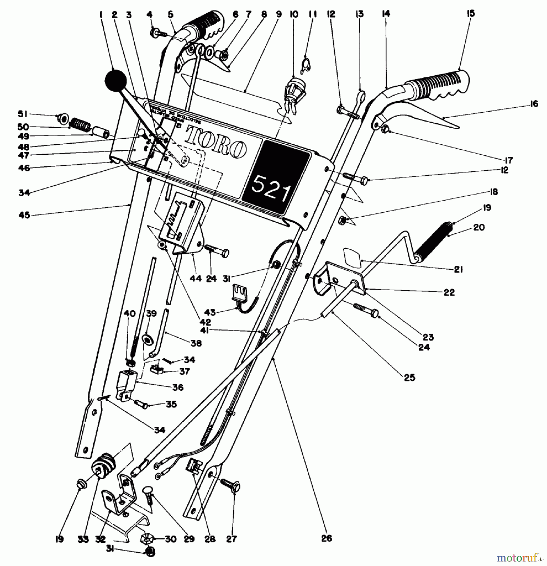 Toro Neu Snow Blowers/Snow Throwers Seite 1 38056 (521) - Toro 521 Snowthrower, 1984 (4000001-4999999) HANDLE ASSEMBLY