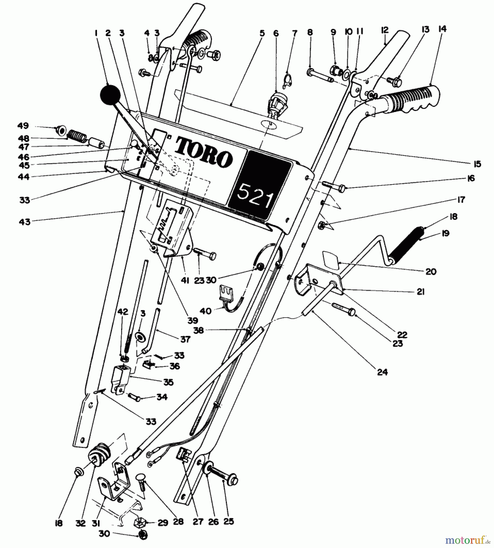 Toro Neu Snow Blowers/Snow Throwers Seite 1 38056 (521) - Toro 521 Snowthrower, 1988 (8000001-8999999) HANDLE ASSEMBLY