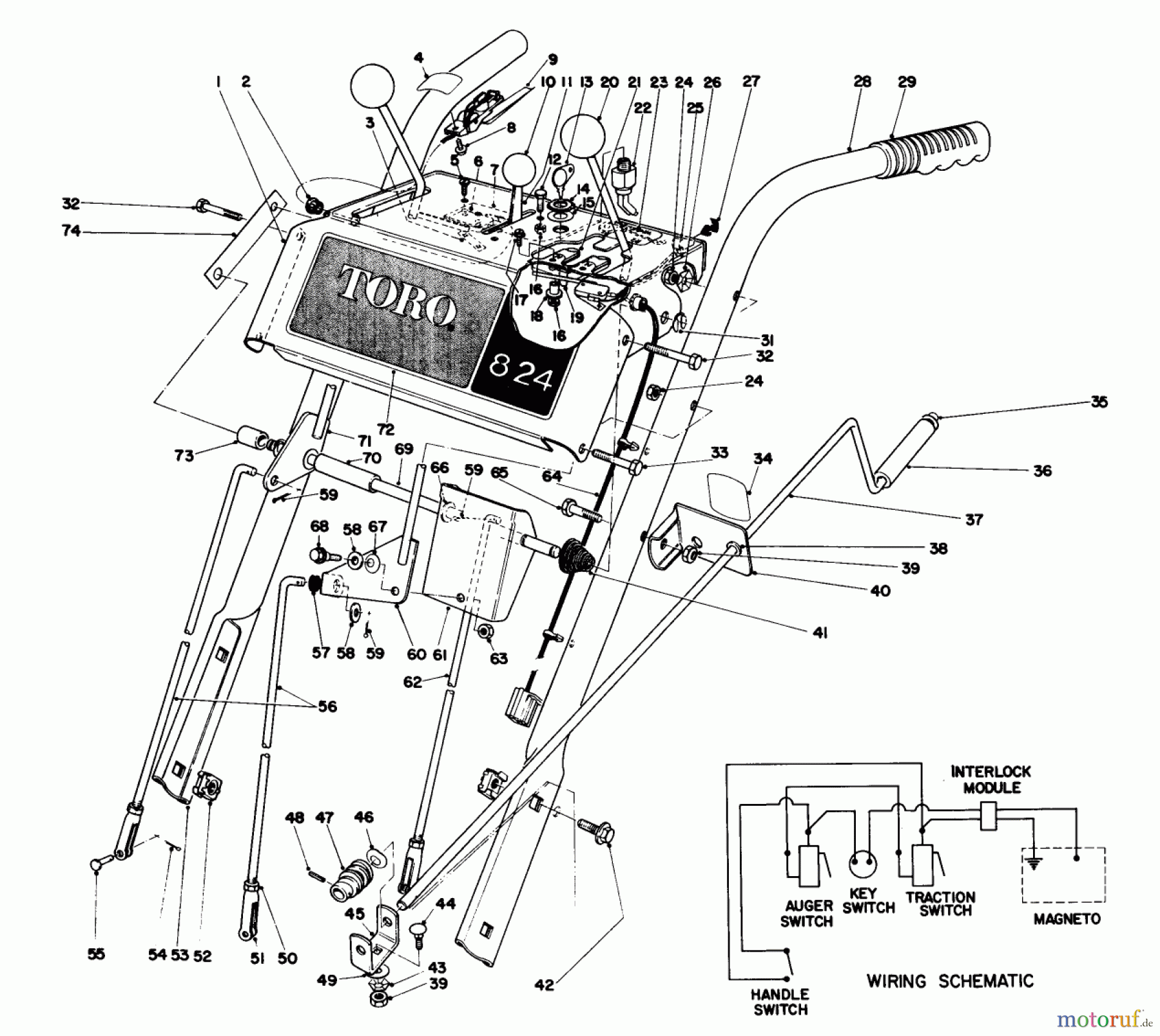 Toro Neu Snow Blowers/Snow Throwers Seite 1 38085 (824) - Toro 824 Snowthrower, 1983 (3000001-3999999) HANDLE ASSEMBLY