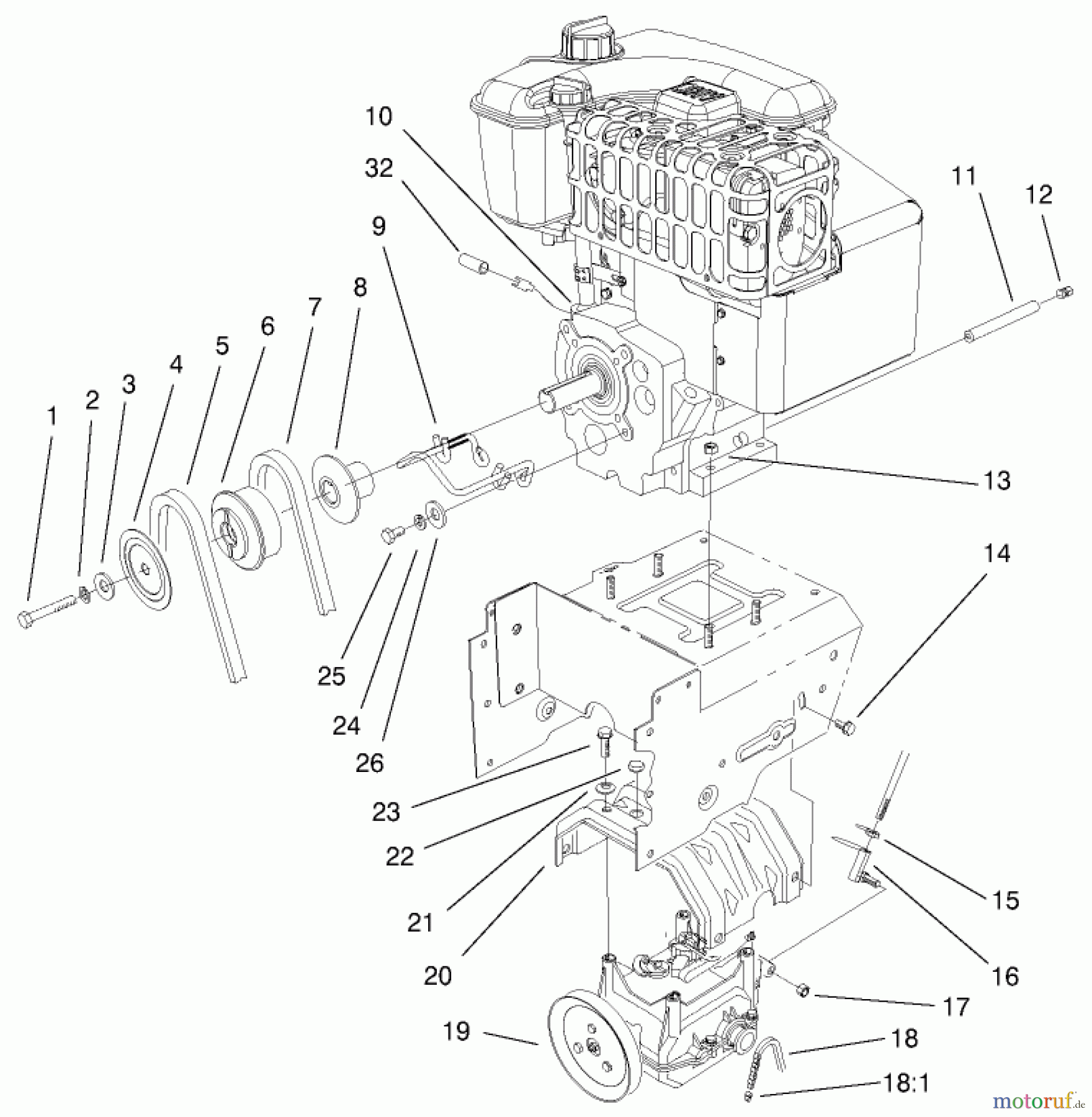 Toro Neu Snow Blowers/Snow Throwers Seite 1 38087 (1332) - Toro 1332 Power Shift Snowthrower, 2003 (230000001-230999999) ENGINE AND TRANSMISSION ASSEMBLY