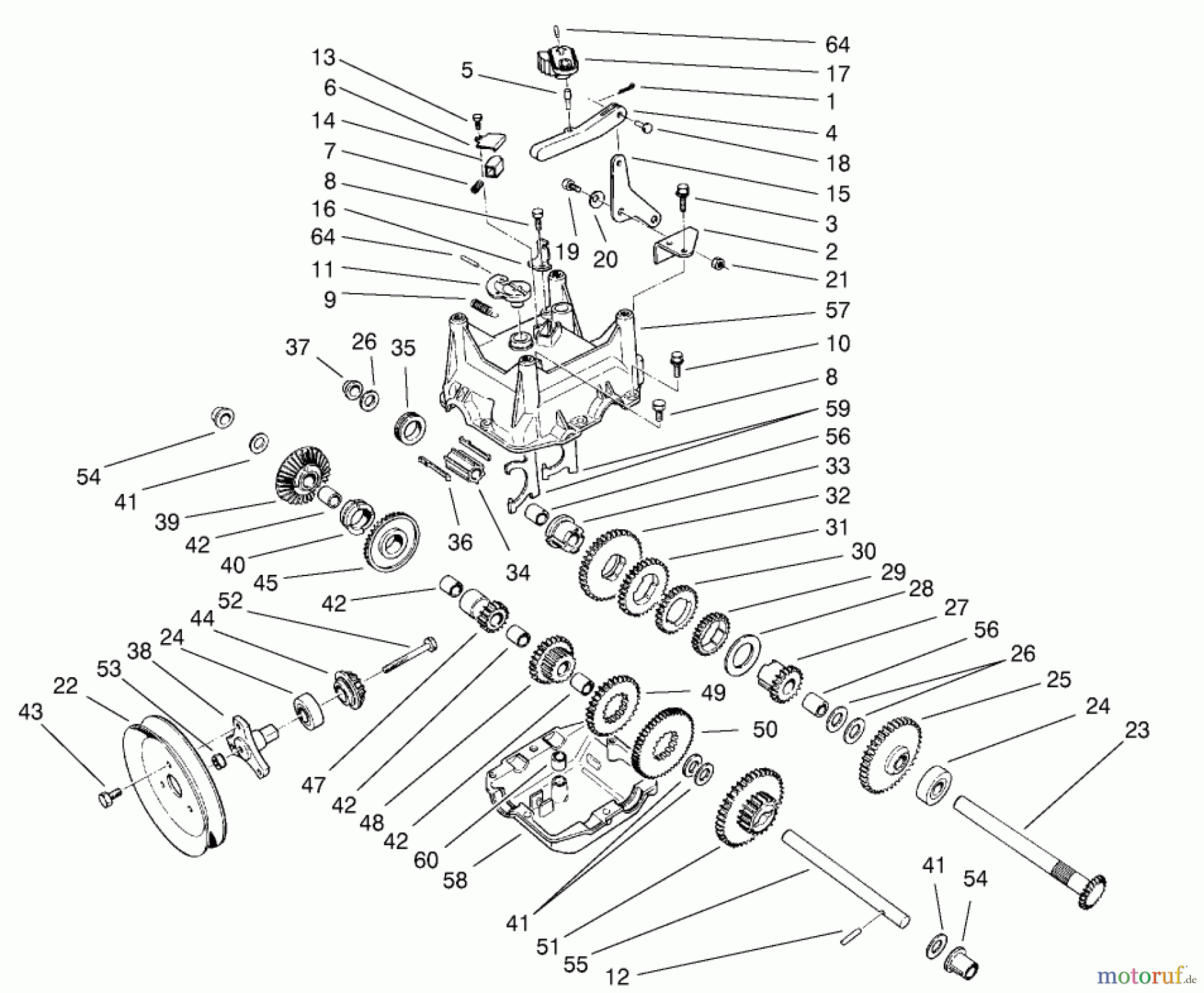  Toro Neu Snow Blowers/Snow Throwers Seite 1 38087 (1332) - Toro 1332 Power Shift Snowthrower, 2001 (210000001-210999999) TRACTION GEARCASE ASSEMBLY NO. 66-8030