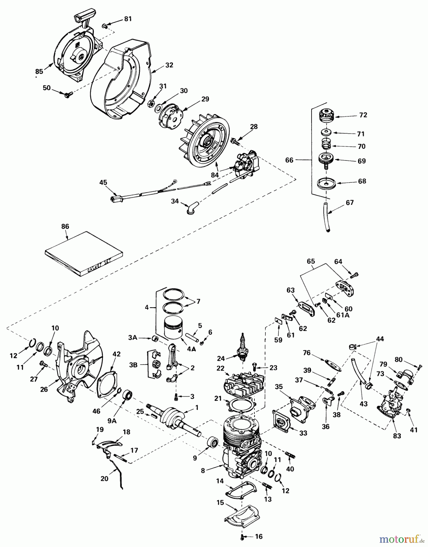Toro Neu Snow Blowers/Snow Throwers Seite 1 38130 (S-200) - Toro S-200 Snowthrower, 1980 (0015001-0499999) ENGINE ASSEMBLY ENGINE TECUMSEH MODEL NO. AH520 TYPE 1585A UNIT MODEL 38120 (USED ON UNITS WITH SERIAL NO. 0100000