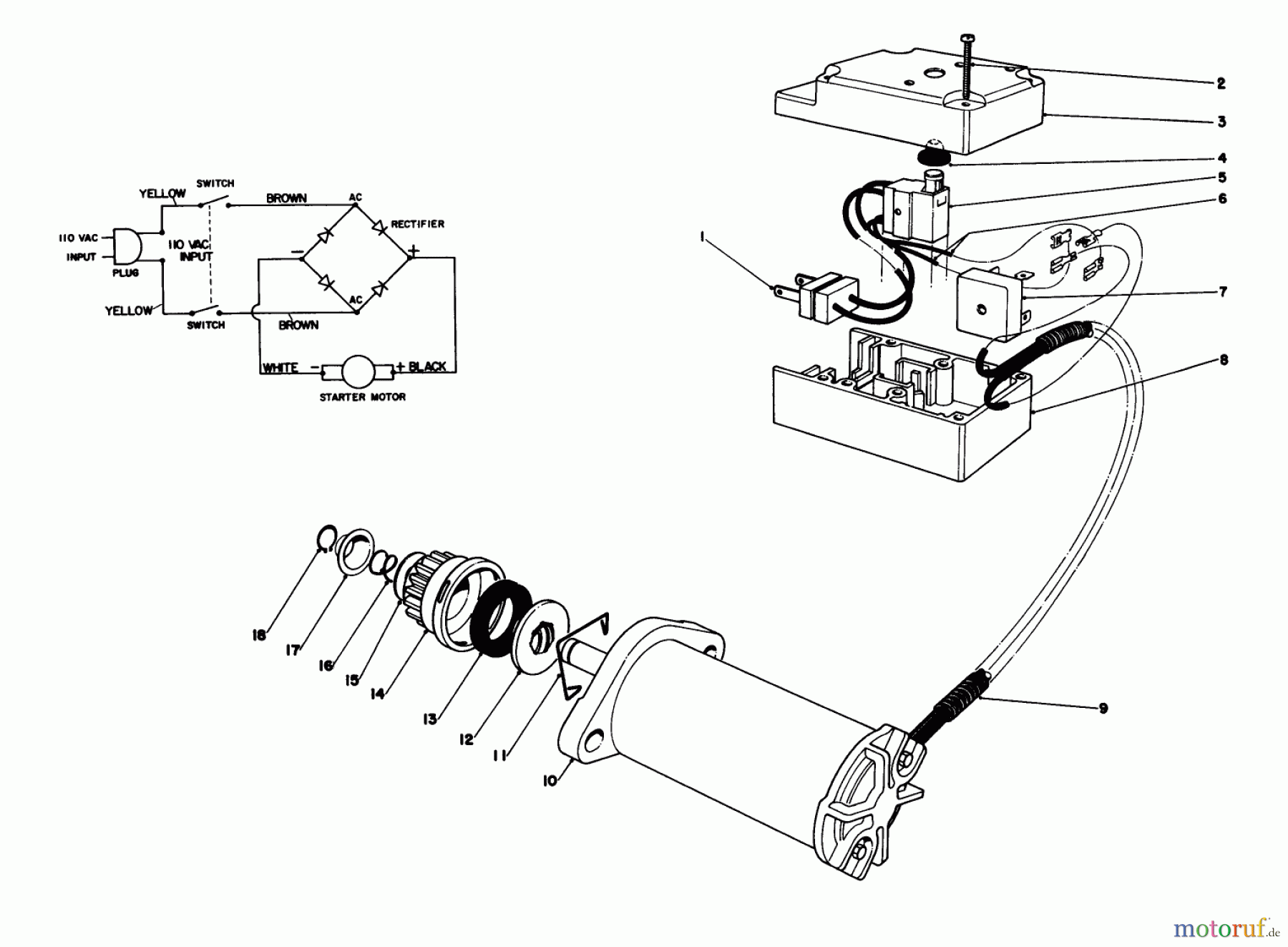 Toro Neu Snow Blowers/Snow Throwers Seite 1 38162C (S-620) - Toro S-620 Snowthrower, 1984 (4000001-4999999) STARTER MOTOR & SWITCH ASSEMBLY