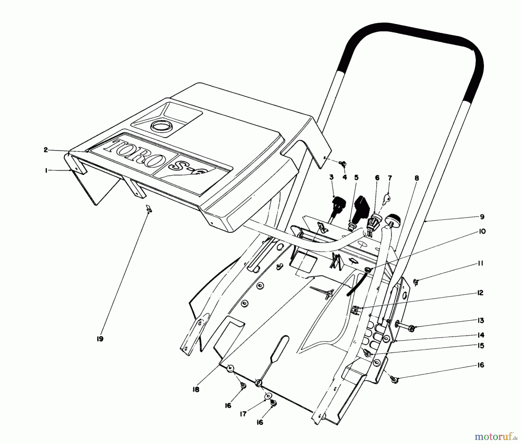  Toro Neu Snow Blowers/Snow Throwers Seite 1 38165 (S-620) - Toro S-620 Snowthrower, 1986 (6000001-6999999) SHROUD & HANDLE ASSEMBLY