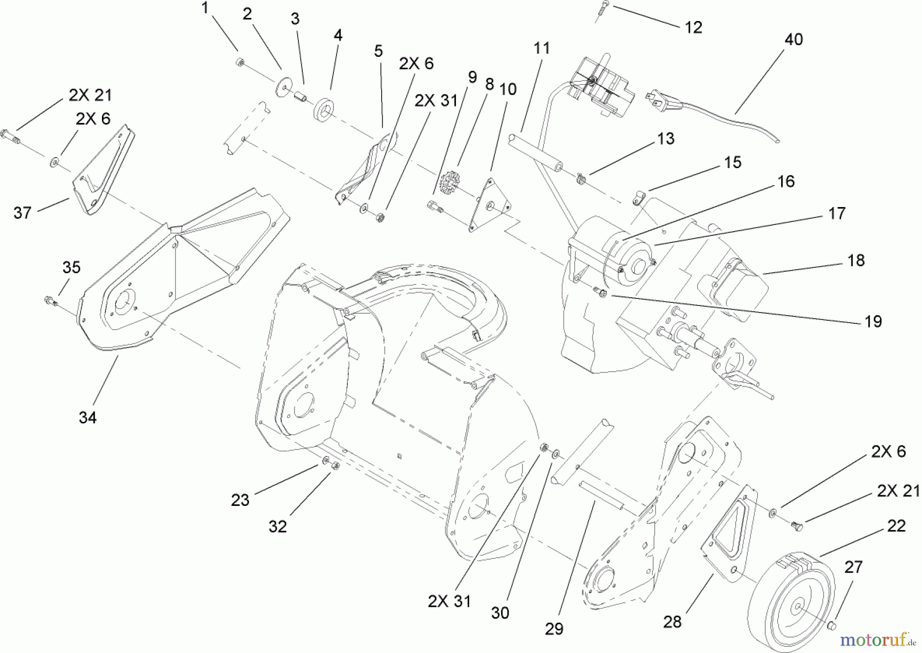 Toro Neu Snow Blowers/Snow Throwers Seite 1 38182 - Toro Powerlite Snowthrower, 2007 (270000001-270999999) ENGINE, ROTOR HOUSING AND SIDEPLATE ASSEMBLY