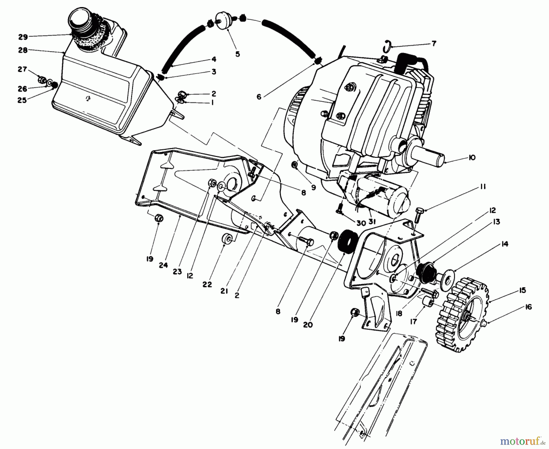 Toro Neu Snow Blowers/Snow Throwers Seite 1 38185 - Toro CCR 2000 Snowthrower, 1991 (1000001-1999999) ENGINE & MAIN FRAME ASSEMBLY