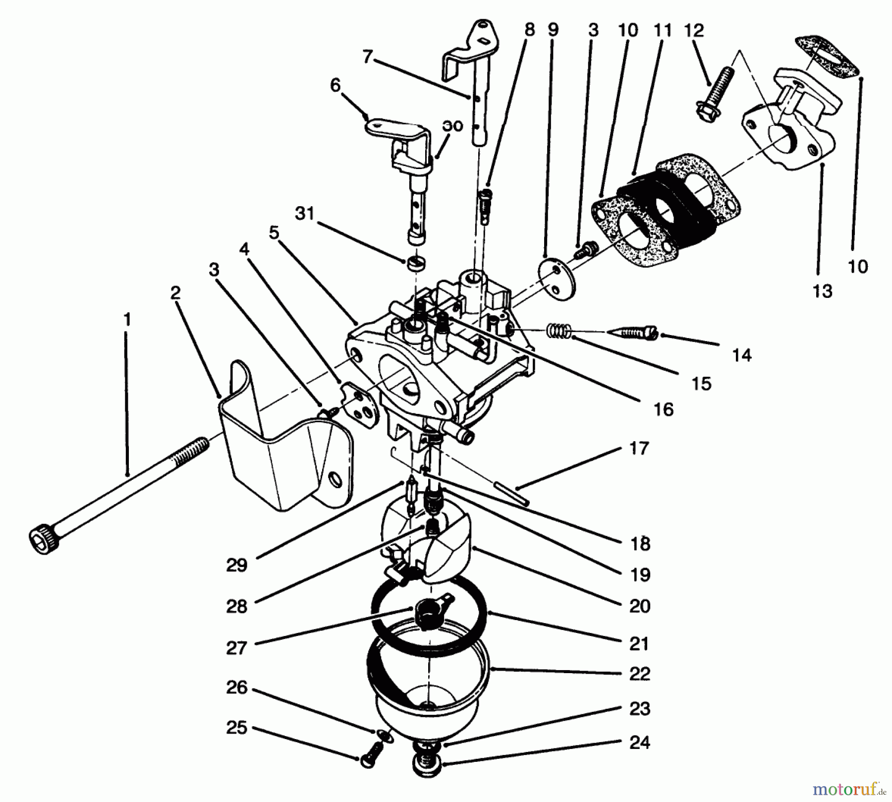  Toro Neu Snow Blowers/Snow Throwers Seite 1 38185 - Toro CCR 2000 Snowthrower, 1995 (5900001-5999999) CARBURETOR ASSEMBLY (ENGINE MODEL 47PS5-5)