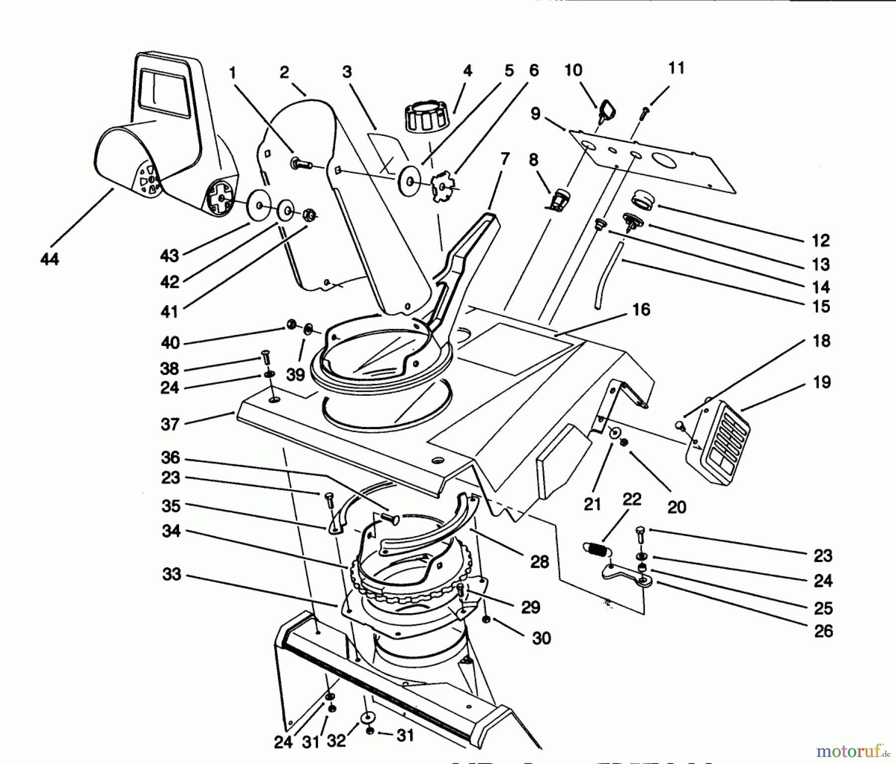 Toro Neu Snow Blowers/Snow Throwers Seite 1 38191 - Toro CCR 1000 Snowthrower, 1992 (2000001-2999999) UPPER SHROUD ASSEMBLY