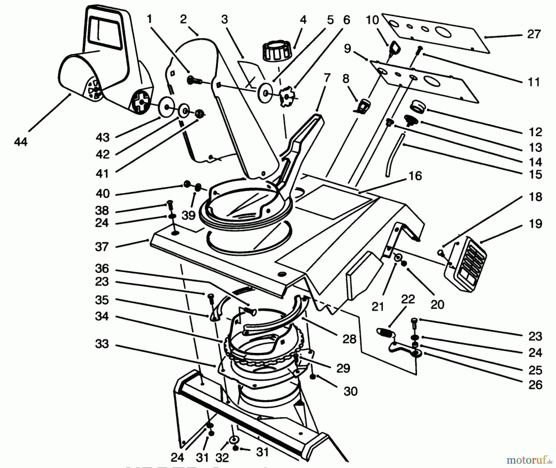  Toro Neu Snow Blowers/Snow Throwers Seite 1 38196 - Toro CCR 1000 Snowthrower, 1995 (5900001-5999999) UPPER SHROUD ASSEMBLY