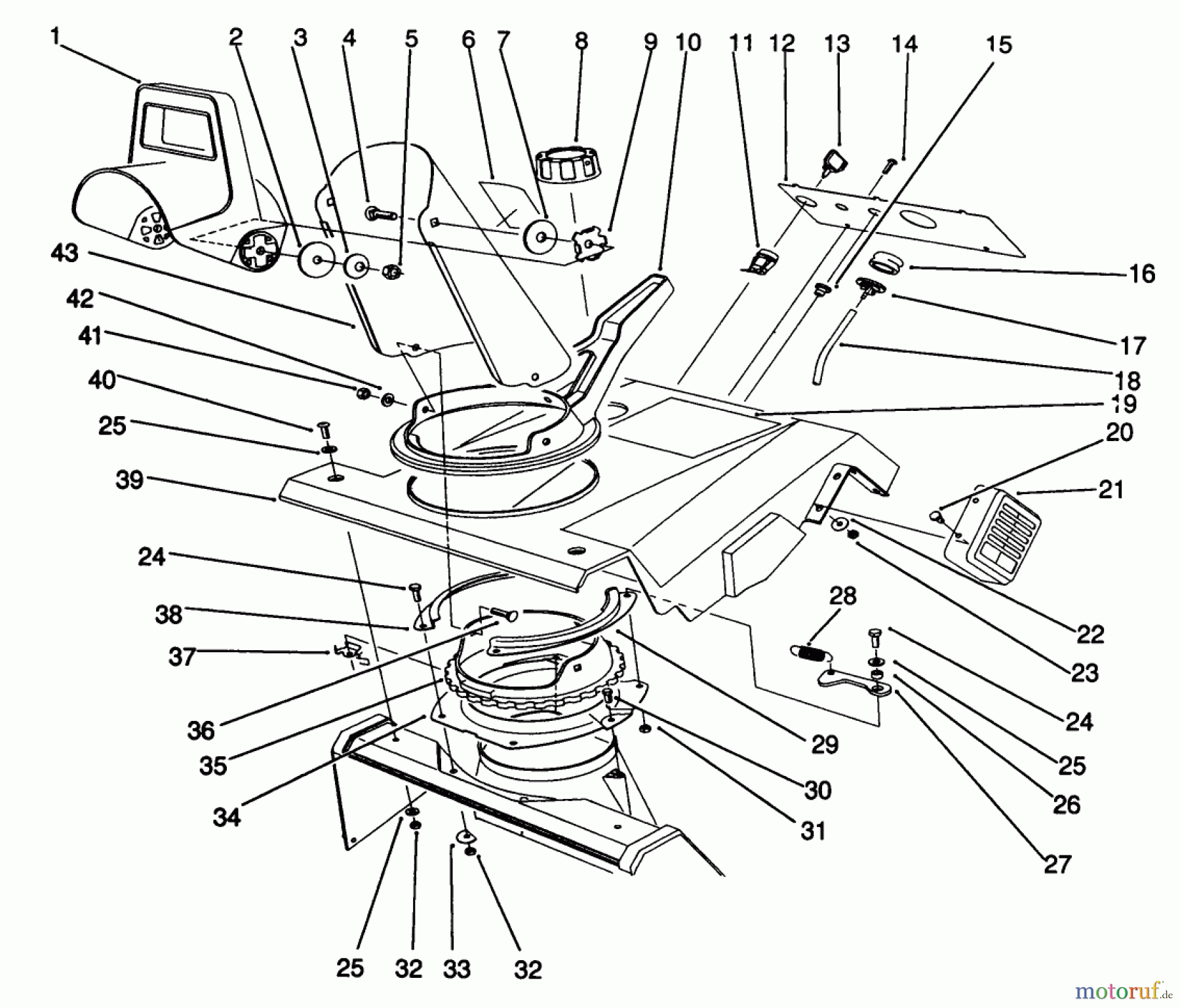 Toro Neu Snow Blowers/Snow Throwers Seite 1 38195 - Toro CCR 1000 Snowthrower, 1991 (1000001-1999999) UPPER SHROUD ASSEMBLY
