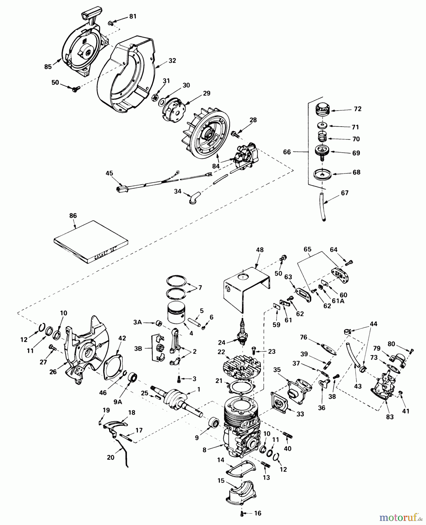  Toro Neu Snow Blowers/Snow Throwers Seite 1 38230 (S-200) - Toro S-200 Snowthrower, 1979 (9000001-9999999) ENGINE ASSEMBLY ENGINE TECUMSEH MODEL NO. AH520 TYPE 1583 UNIT MODEL 38230