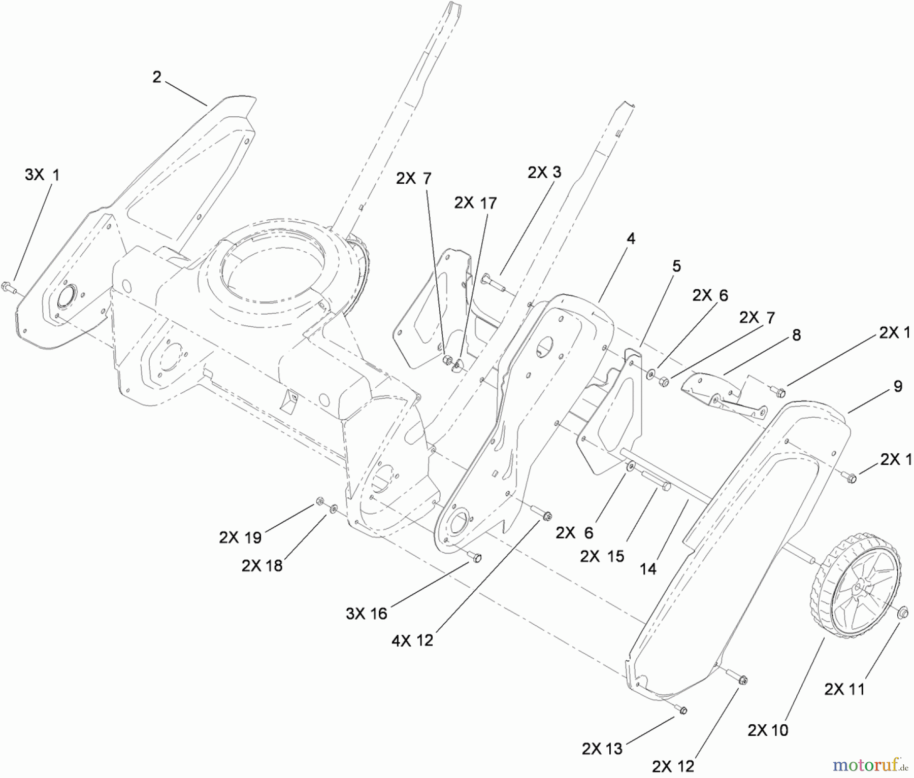  Toro Neu Snow Blowers/Snow Throwers Seite 1 38273 - Toro Powerlite Snowthrower, 2011 (311000001-311003000) AXLE, REAR WHEEL AND SIDEPLATE ASSEMBLY