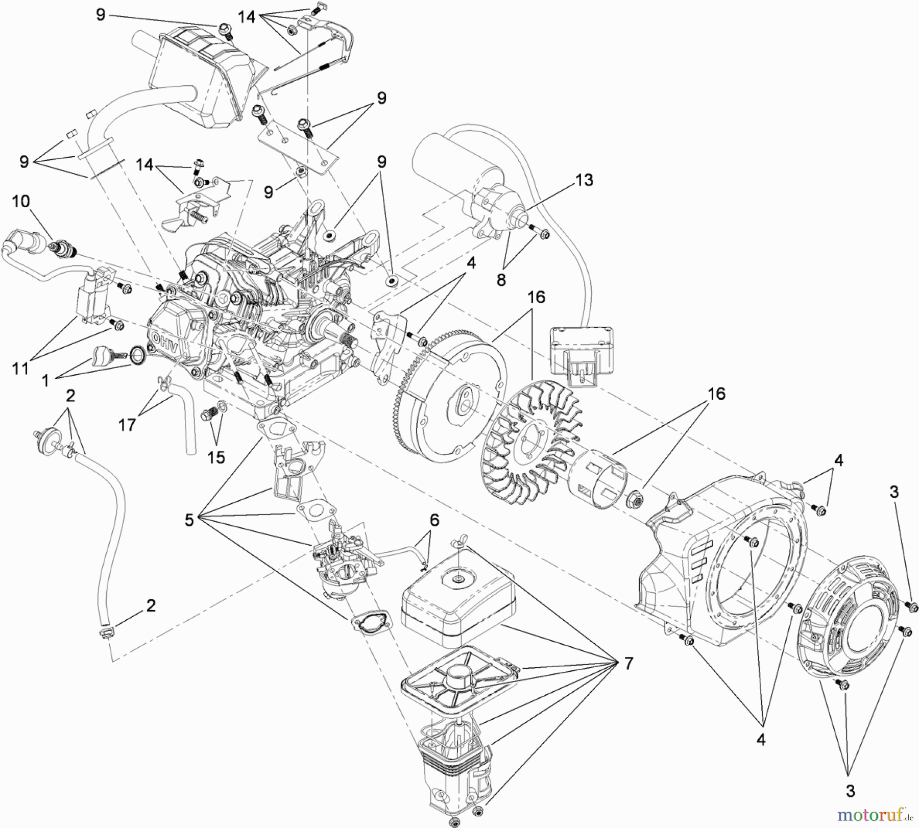  Toro Neu Snow Blowers/Snow Throwers Seite 1 38454 (621 ZE) - Toro Power Clear 621 ZE Snowthrower, 2012 (312000001-312999999) ELECTRIC START ENGINE COMPONENT ASSEMBLY NO. 119-1942