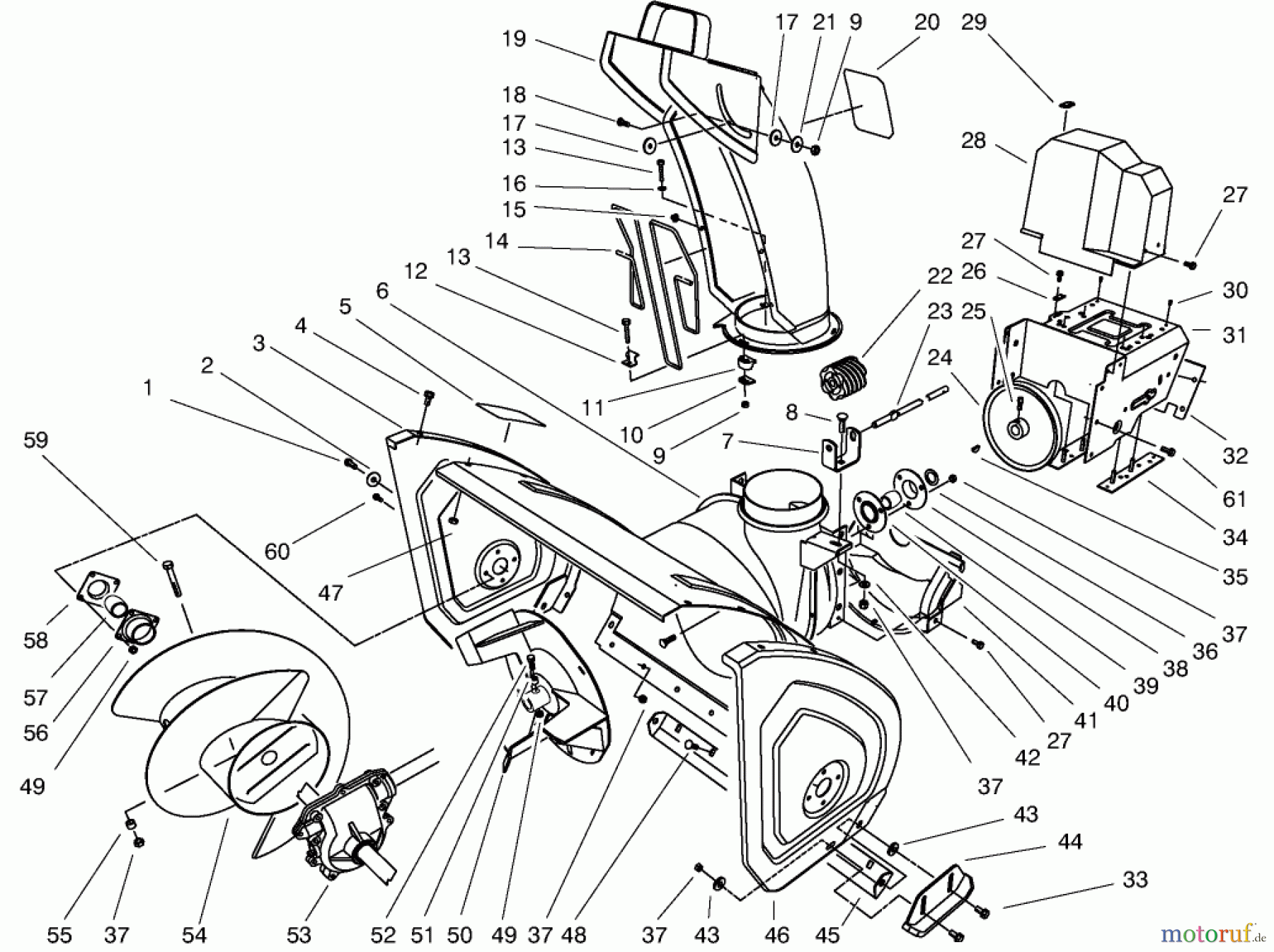 Toro Neu Snow Blowers/Snow Throwers Seite 1 38543 (824) - Toro 824 Power Shift Snowthrower, 1997 (7900001-7999999) HOUSING & CHUTE ASSEMBLY