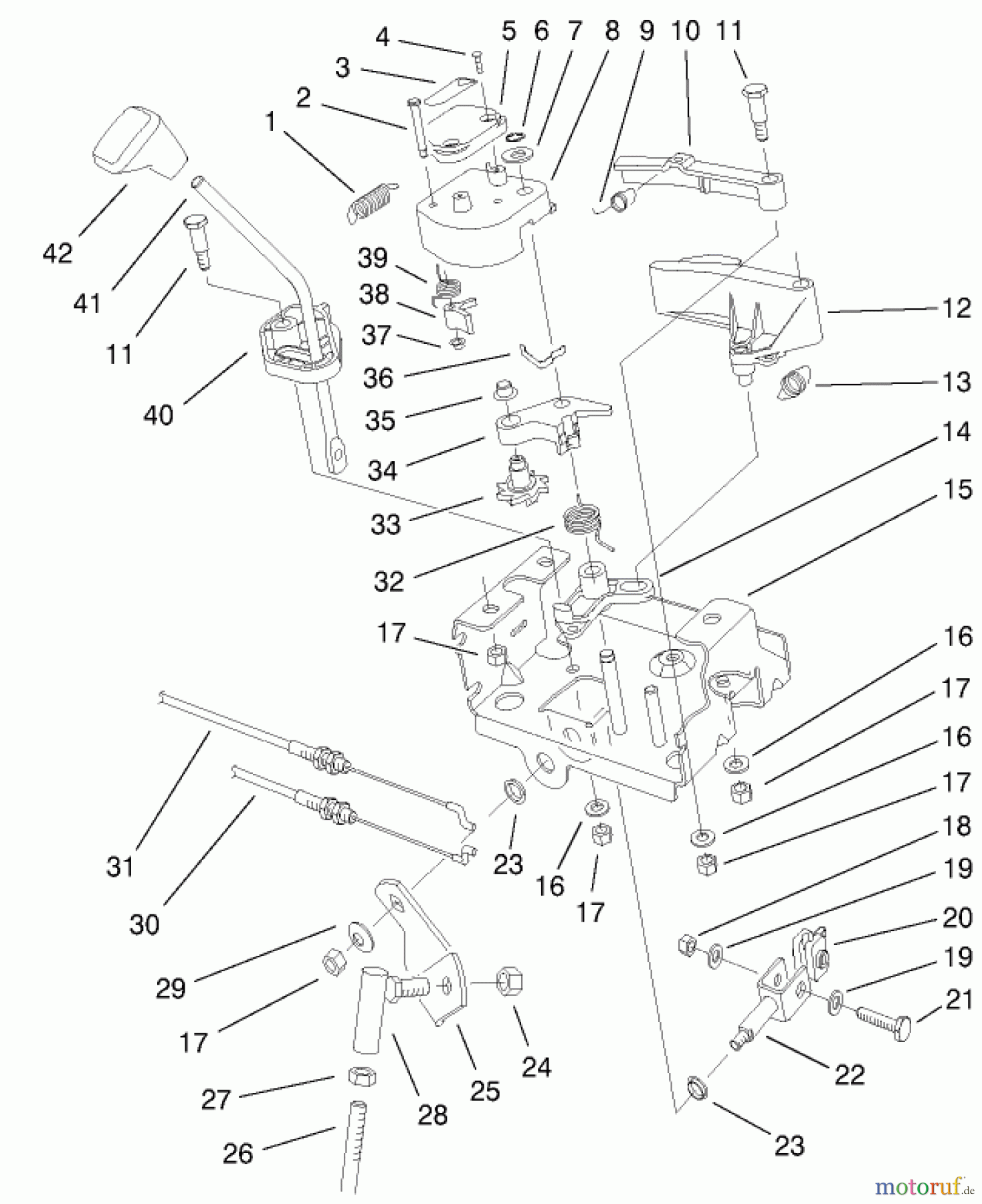 Toro Neu Snow Blowers/Snow Throwers Seite 1 38559 (1028) - Toro 1028 Power Shift Snowthrower, 2002 (220000001-220999999) POWER SHIFT CONTROL ASSEMBLY