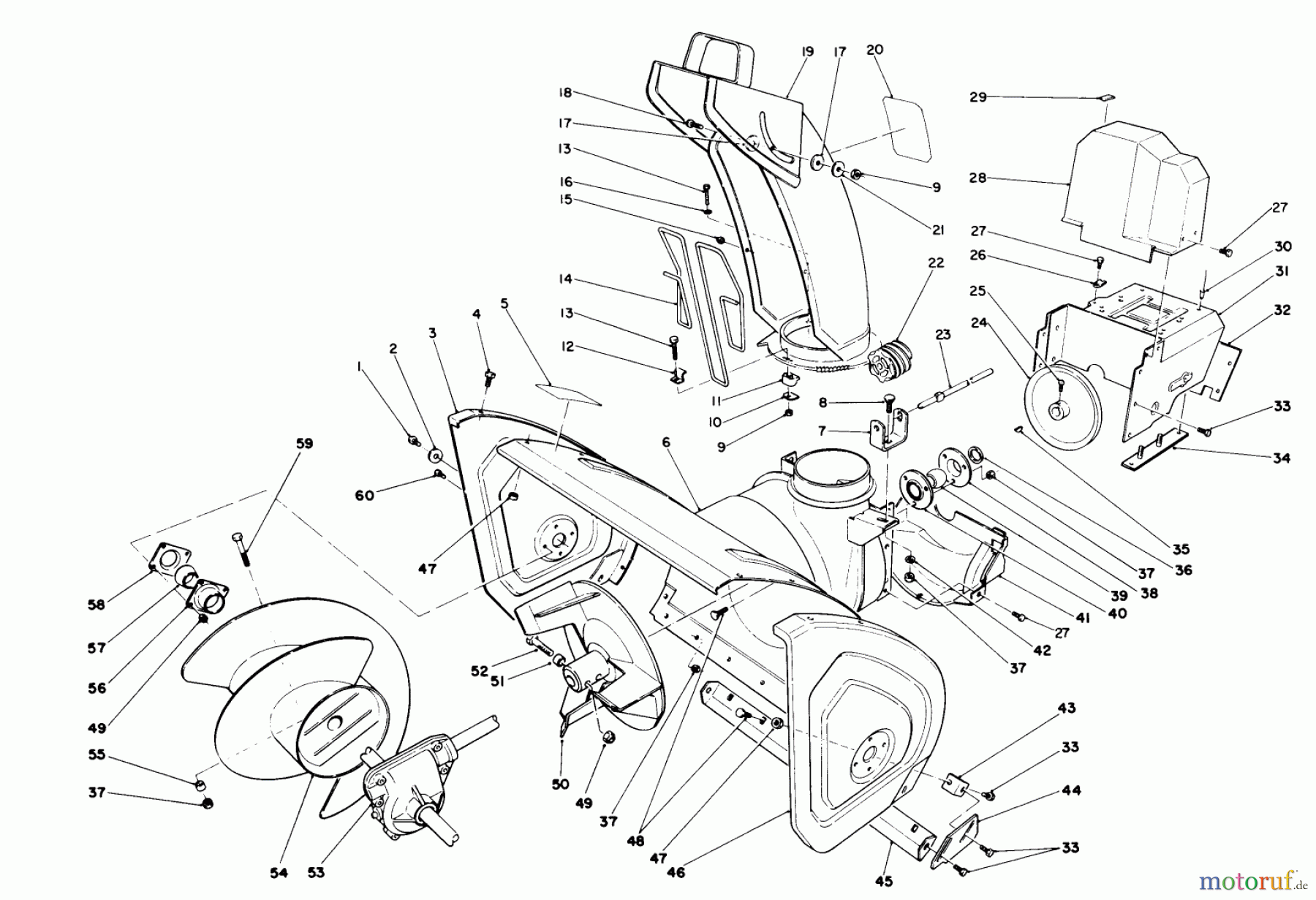 Toro Neu Snow Blowers/Snow Throwers Seite 1 38565 (1132) - Toro 1132 Power Shift Snowthrower, 1989 (9000001-9999999) HOUSING & CHUTE ASSEMBLY