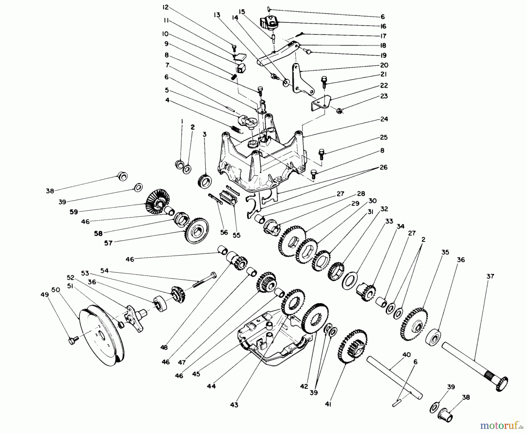  Toro Neu Snow Blowers/Snow Throwers Seite 1 38580 (1132) - Toro 1132 Power Shift Snowthrower, 1991 (1000001-1999999) TRANSMISSION ASSEMBLY NO. 66-8030