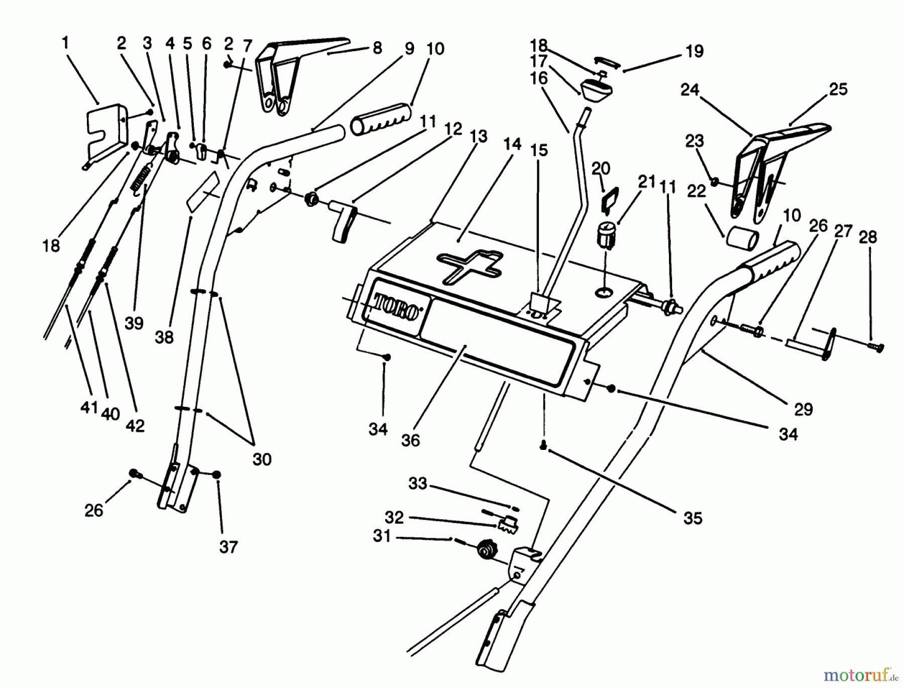  Toro Neu Snow Blowers/Snow Throwers Seite 1 38580 (1132) - Toro 1132 Power Shift Snowthrower, 1993 (3900001-3999999) HANDLE ASSEMBLY