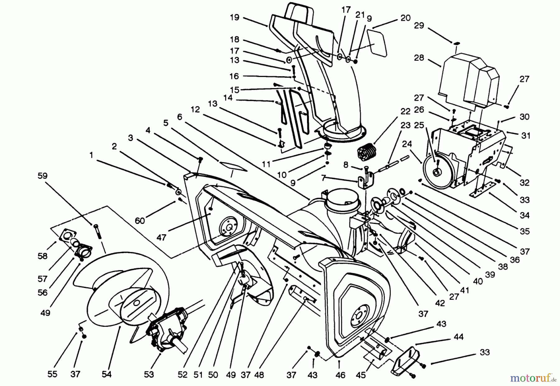  Toro Neu Snow Blowers/Snow Throwers Seite 1 38566 (1132) - Toro 1132 Power Shift Snowthrower, 1993 (3900001-3999999) HOUSING & CHUTE ASSEMBLY