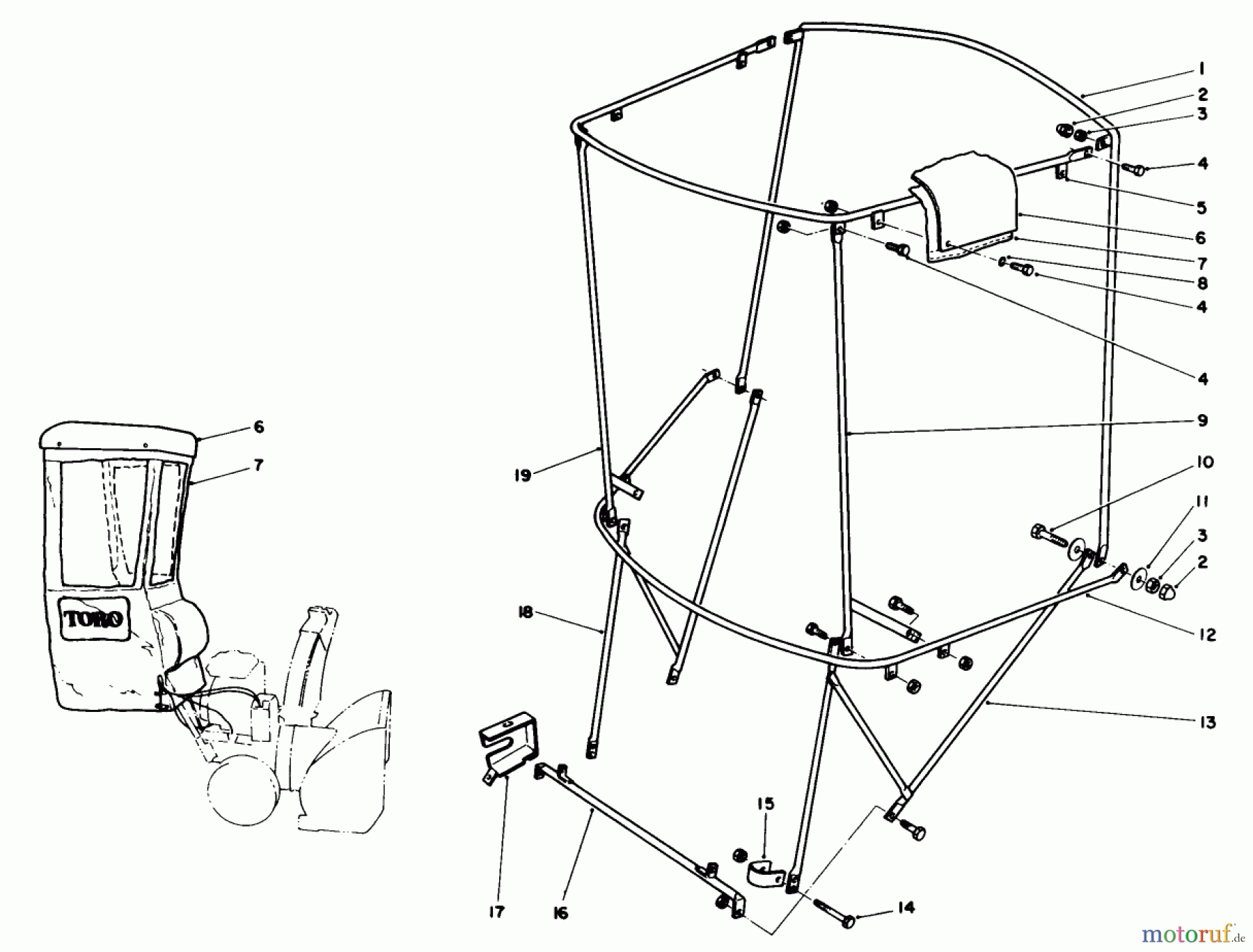  Toro Neu Snow Blowers/Snow Throwers Seite 1 38574 (828) - Toro 828 Power Shift Snowthrower, 1991 (1000001-1999999) SNOW CAB ASSEMBLY NO. 68-9500 (OPTIONAL)