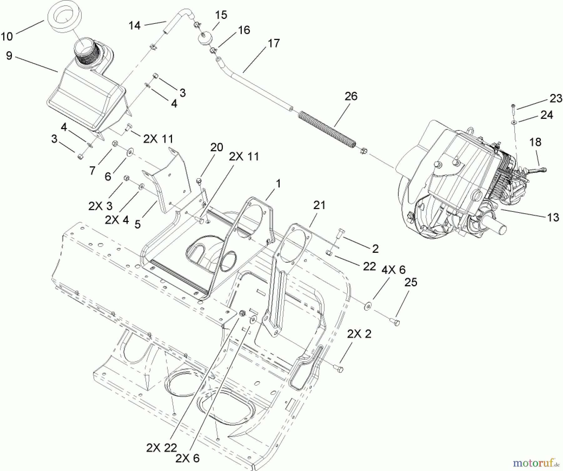 Toro Neu Snow Blowers/Snow Throwers Seite 1 38600 - Toro Snow Commander Snowthrower, 2006 (260010001-260999999) ENGINE AND FRAME ASSEMBLY
