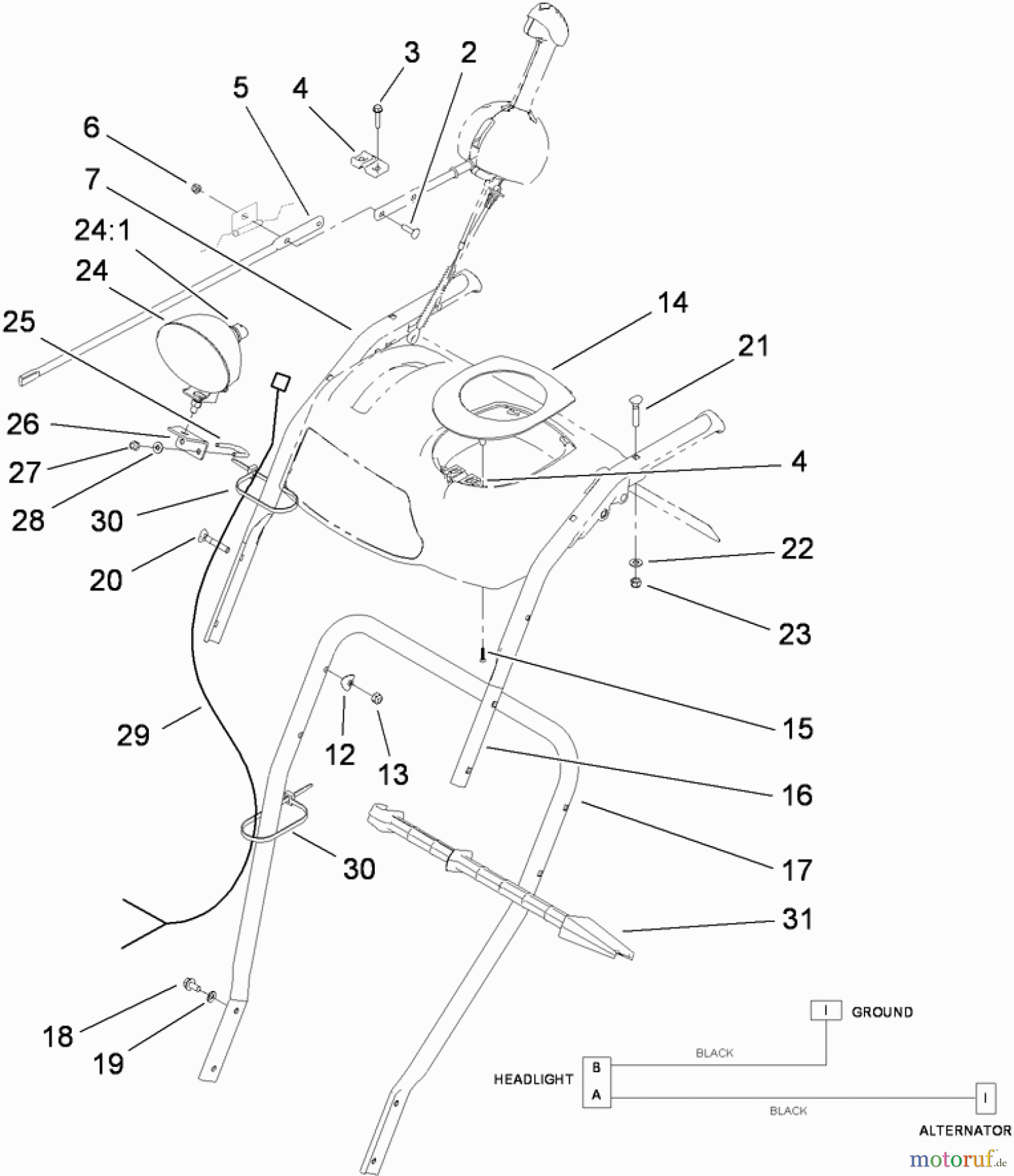  Toro Neu Snow Blowers/Snow Throwers Seite 2 38624 (826 OE) - Toro Power Max 826 OE Snowthrower, 2010 (310000001-310999999) LOWER HANDLE AND HEADLAMP ASSEMBLY