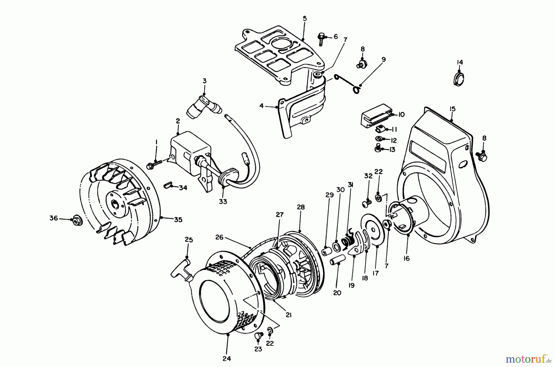  Toro Neu Generators 62018 (T1800) - Toro Generator, T1800, 1987 (7000001-7999999) REWIND STARTER & MAGNETO ASSEMBLY