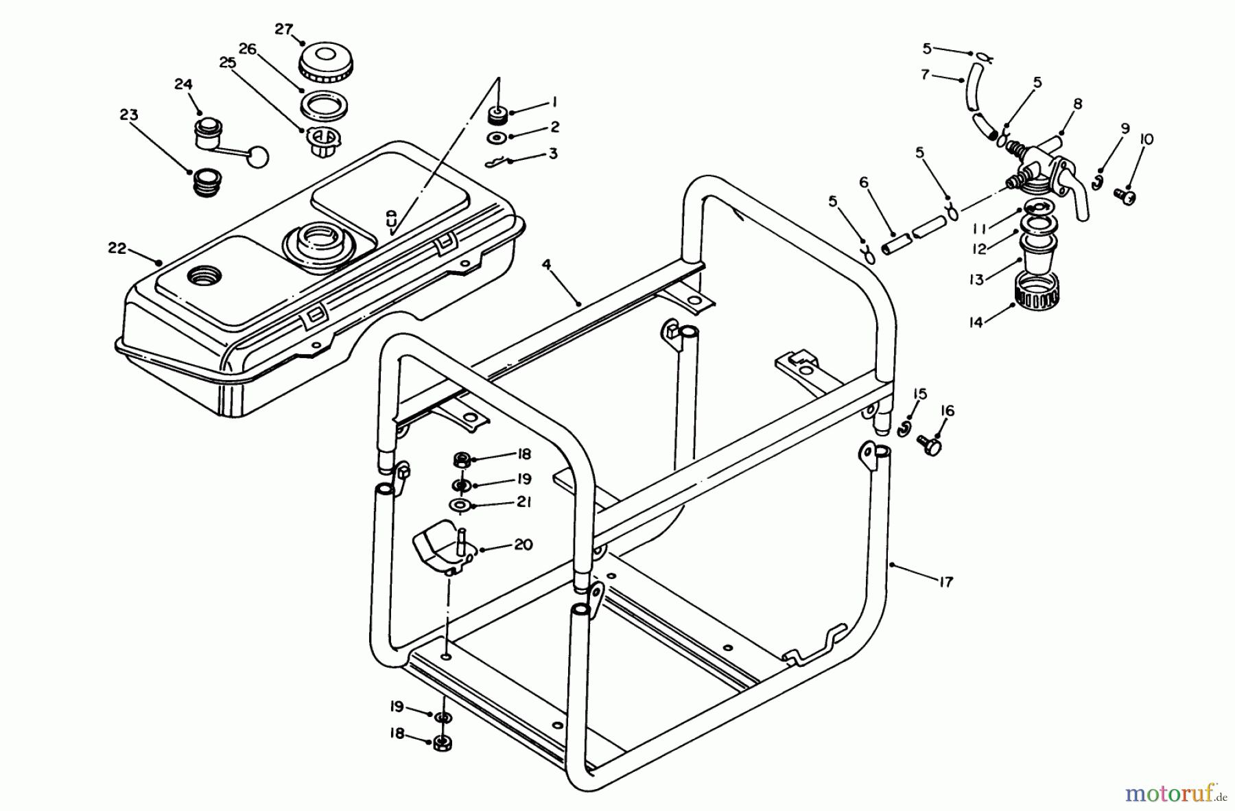 Toro Neu Generators 62025 (T2500) - Toro Generator, T2500, 1983 (3000001-3999999) FUEL TANK & FRAME ASSEMBLY
