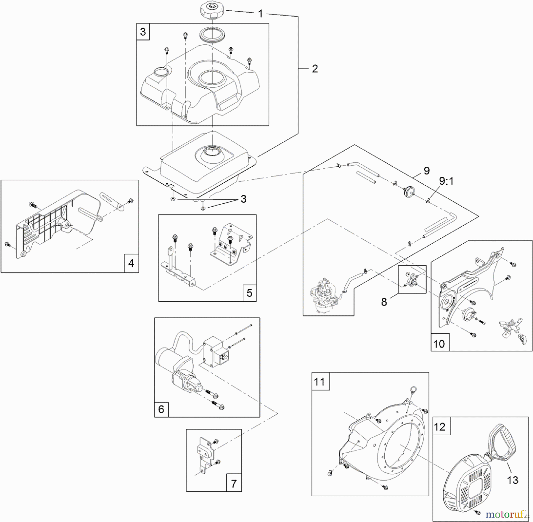  Toro Neu Snow Blowers/Snow Throwers Seite 2 38660 (928 OE) - Toro Power Max Heavy Duty 928 OE Snowthrower, 2013 (SN 313000001-313999999) FUEL TANK AND RECOIL ENGINE ASSEMBLY