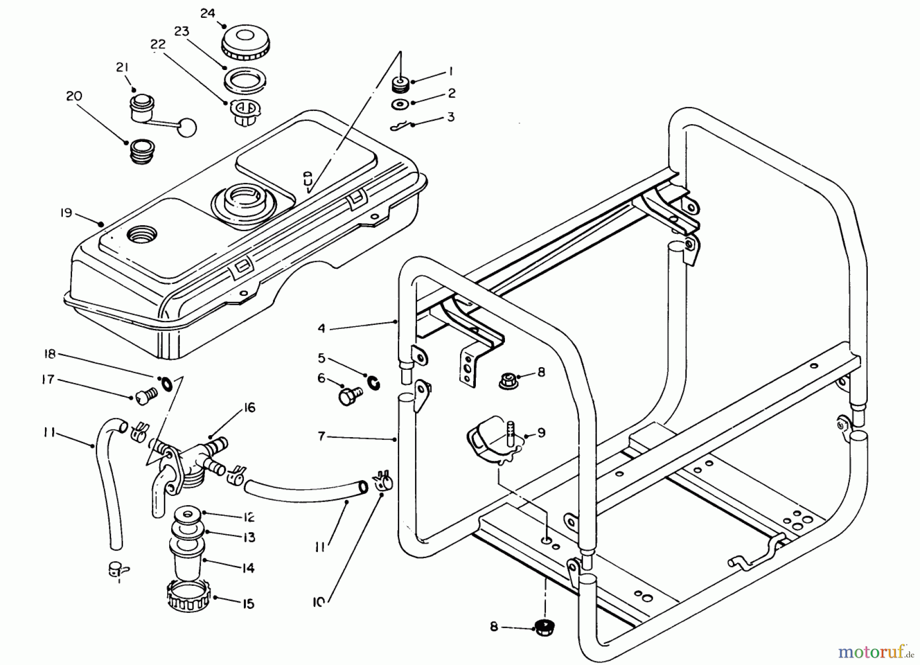  Toro Neu Generators 62032 (T3000D) - Toro Generator, T3000D, 1988 (8000001-8999999) FUEL TANK & FRAME ASSEMBLY