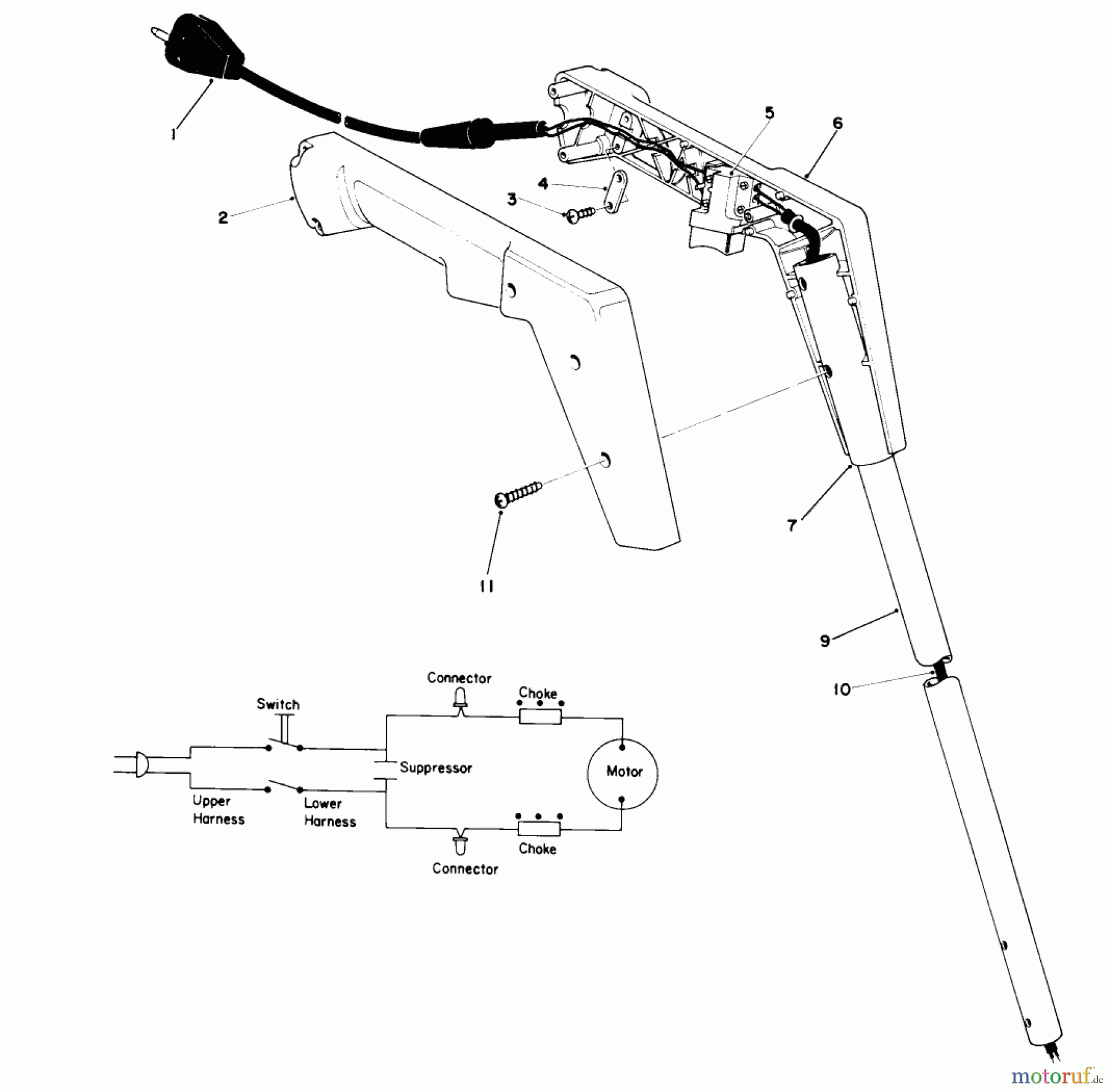 Toro Neu Trimmers, String/Brush 51215 (900) - Toro 900 Electric Trimmer, 1981 (1000001-1999999) HANDLE ASSEMBLY