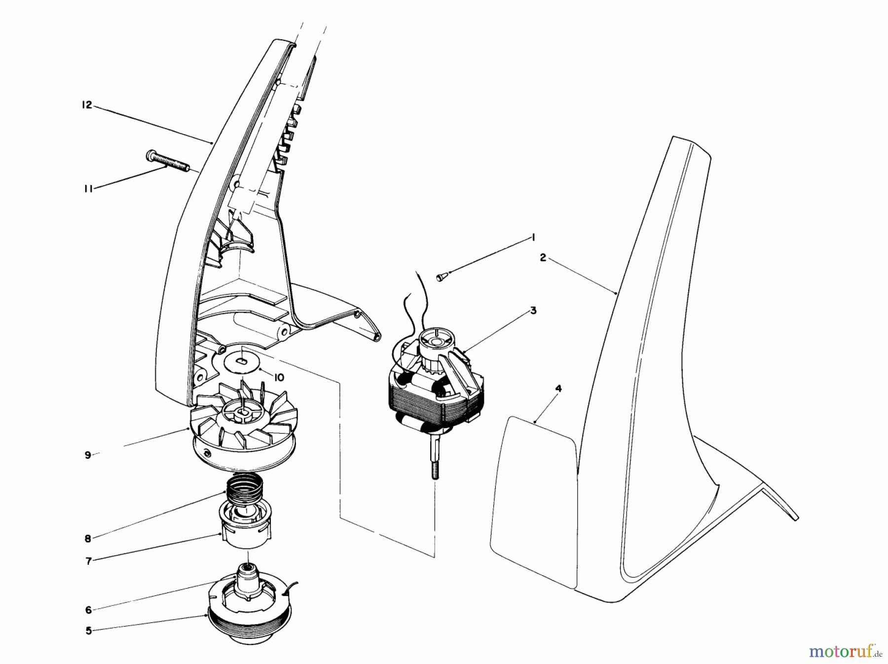  Toro Neu Trimmers, String/Brush 51230 (910) - Toro 910 Electric Trimmer, 1986 (6000001-6999999) MOTOR AND HOUSING ASSEMBLY