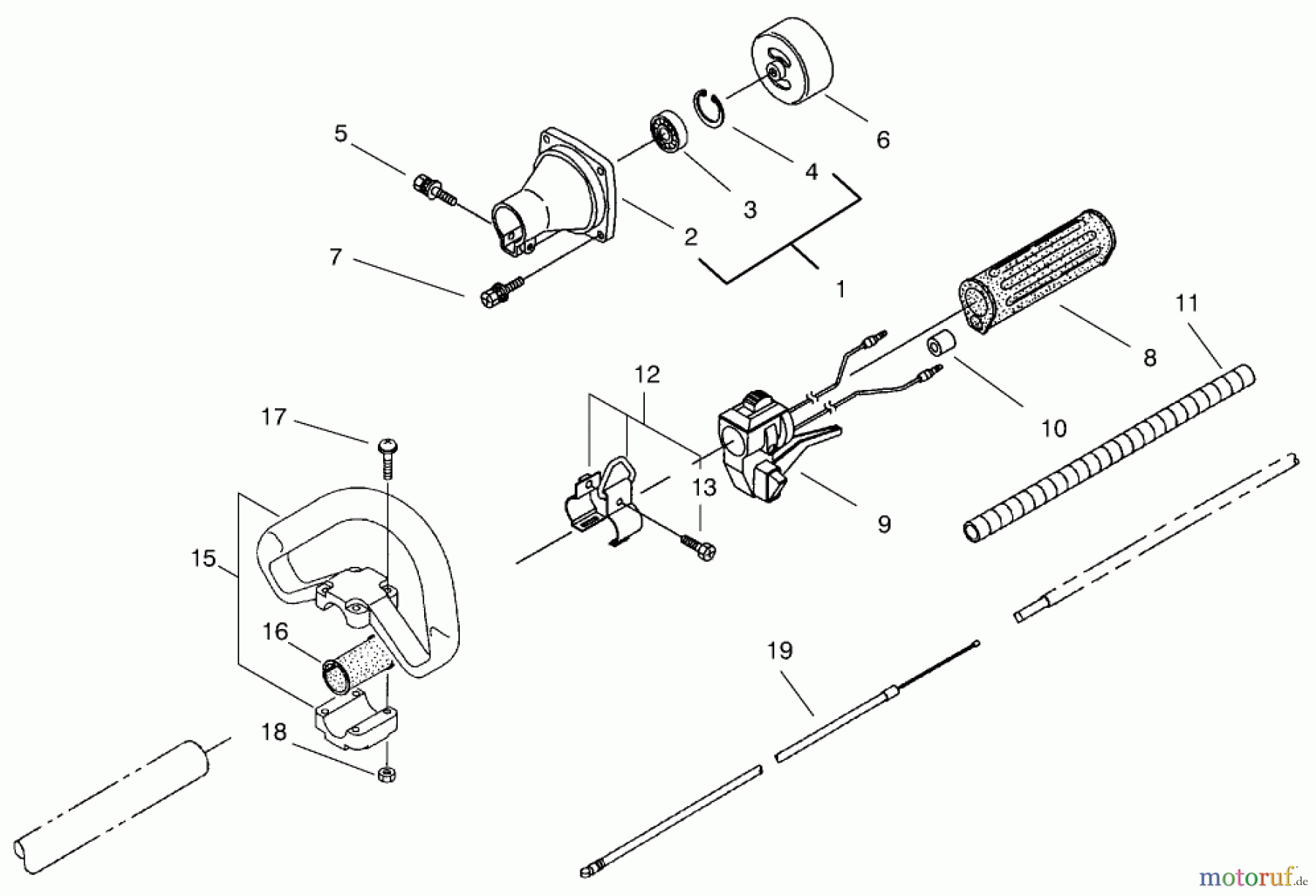Toro Neu Trimmers, String/Brush 53009 - Toro Gas Trimmer, Straight Shaft, 1999 (990001-999999) CLUTCH AND HANDLE ASSEMBLY