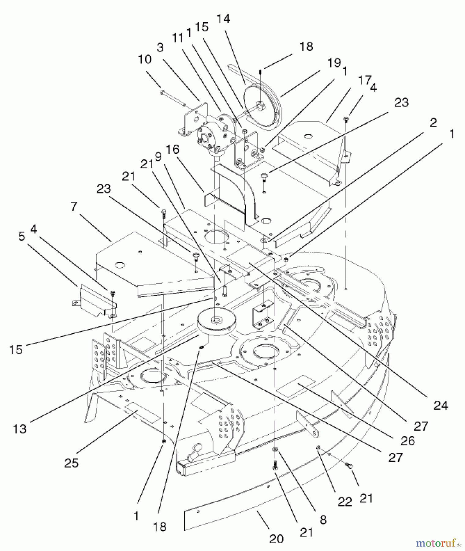  Mähdecks 30544TE - Toro 112cm Side Discharge Mower, Groundsmaster 120 (SN: 220000001 - 220999999) (2002) COVER AND GEARBOX ASSEMBLY