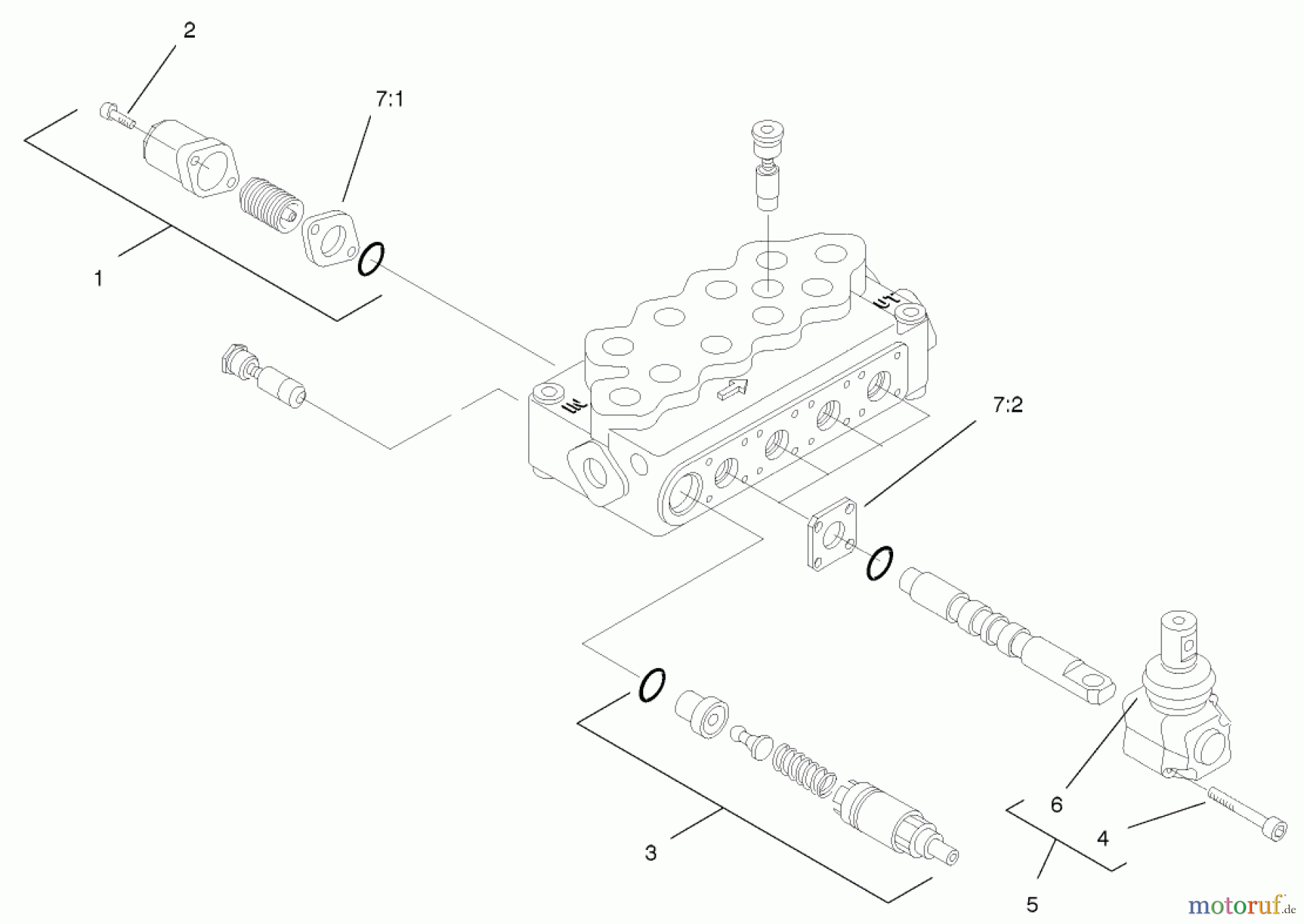  Compact Utility Attachments 104-7422 - Toro Four-Spool Hydraulic Valve Kit, Dingo Model 22304 FOUR-SPOOL HYDRAULIC VALVE ASSEMBLY