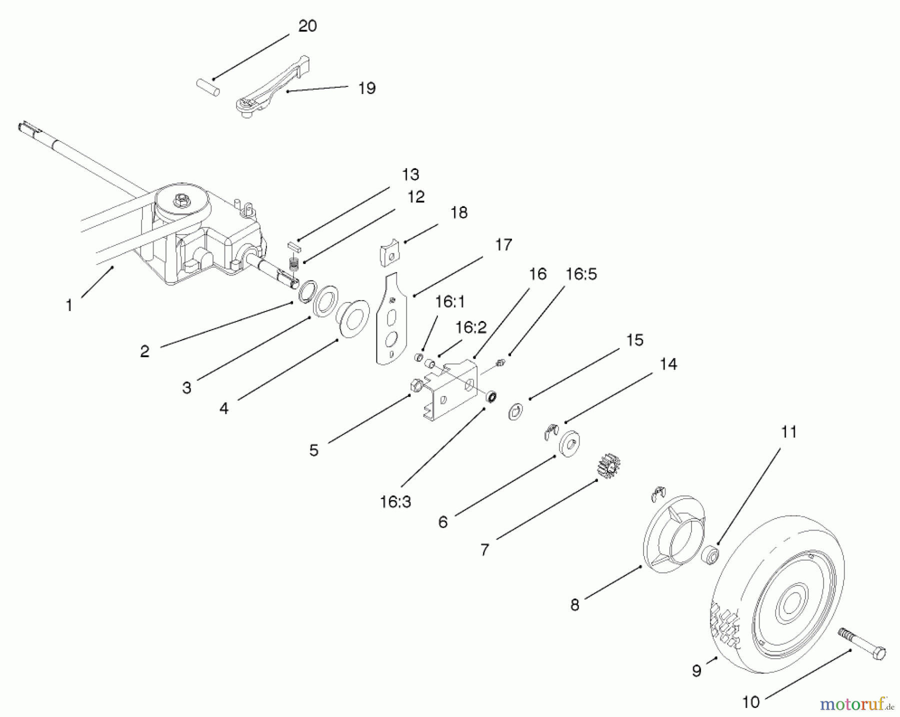 Rasenmäher 22043 - Toro Recycler Mower (SN: 220000001 - 220999999) (2002) GEAR CASE AND REAR WHEEL ASSEMBLY