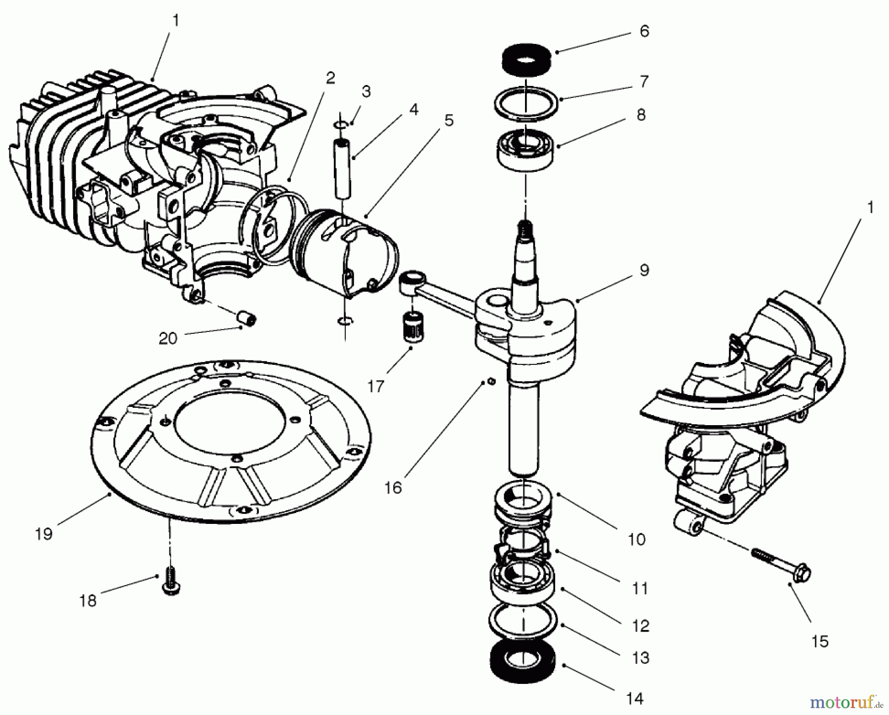 Rasenmäher 22045 - Toro 53cm Recycler Mower (SN: 230000001 - 230999999) (2003) CRANKCASE AND CRANKSHAFT ASSEMBLY