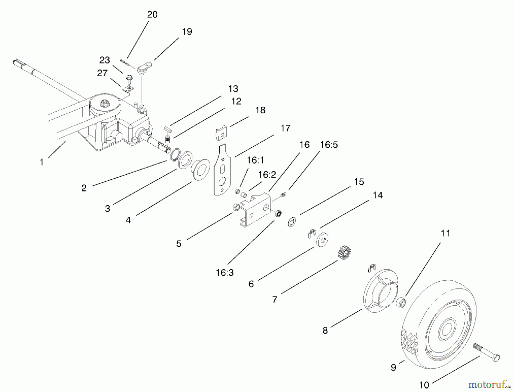 Rasenmäher 22157 - Toro 53cm Recycler/Rear-Bagger Mower (SN: 220000001 - 220999999) (2002) GEAR CASE & REAR WHEEL ASSEMBLY