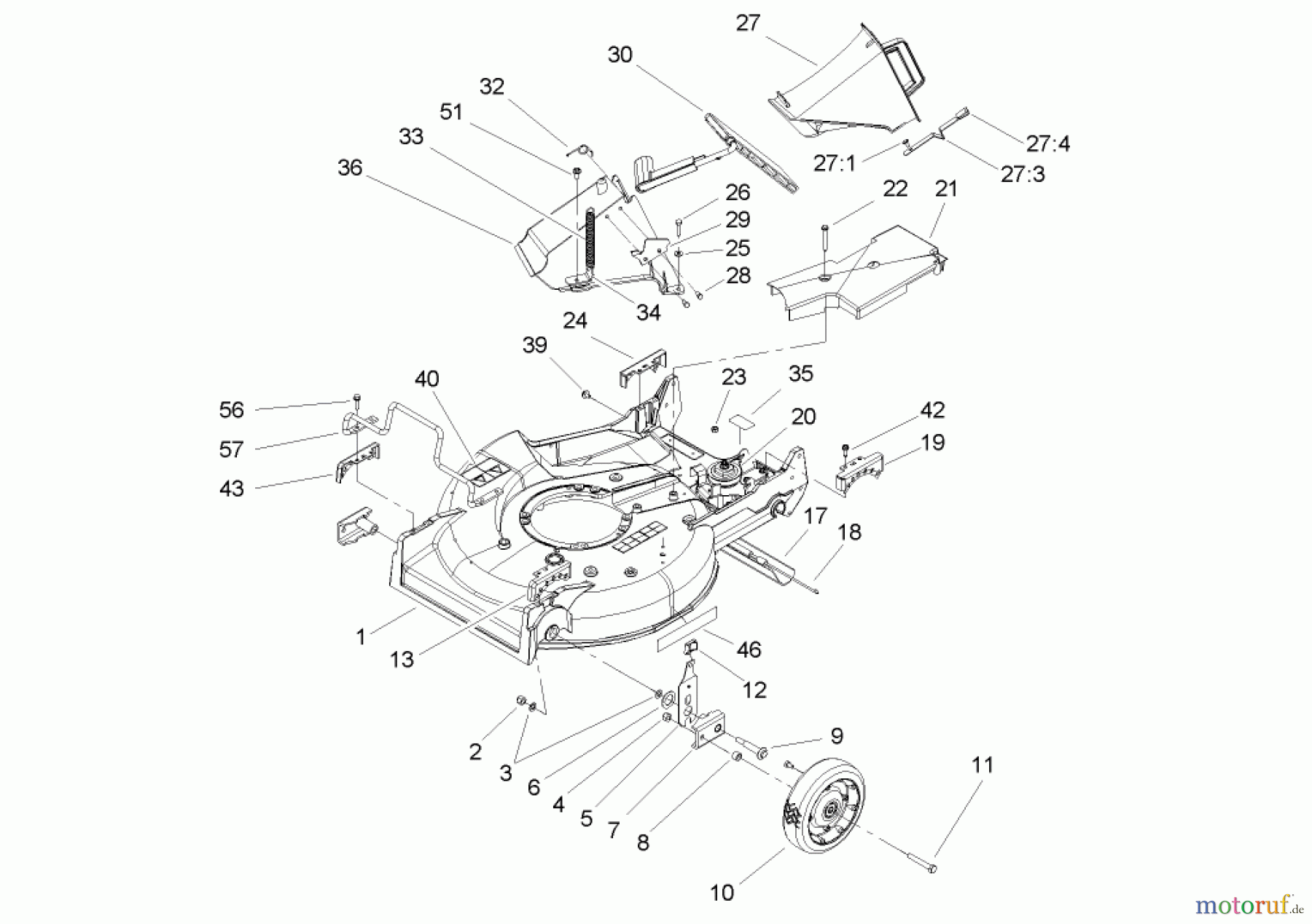 Rasenmäher 22176TE - Toro 53cm Heavy-Duty Recycler Mower (SN: 240000001 - 240999999) (2004) DECK, CHUTE AND WHEEL ASSEMBLY