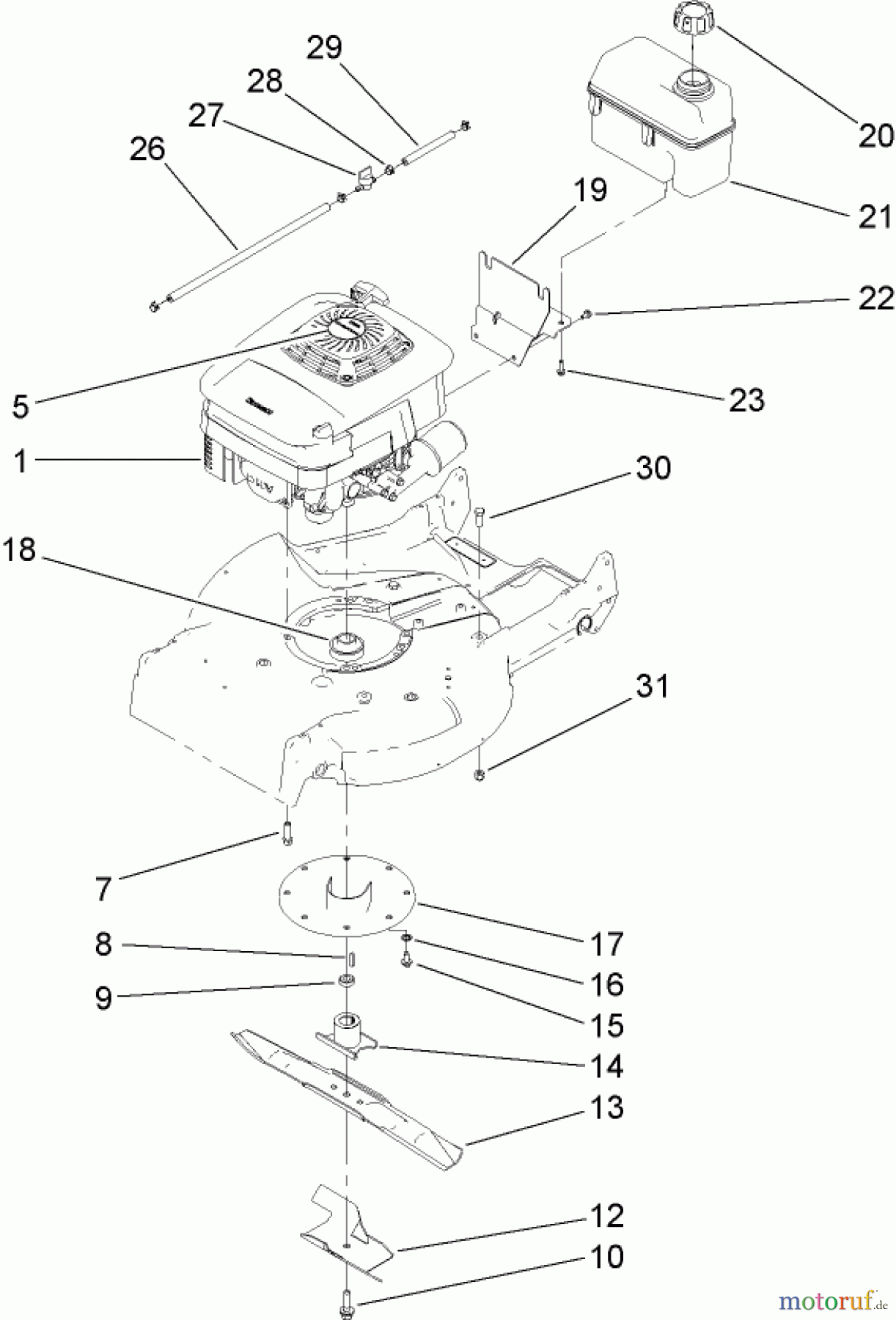  Rasenmäher 22176TE - Toro 53cm Heavy-Duty Recycler Mower (SN: 270000001 - 270999999) (2007) ENGINE, FUEL TANK AND BLADE ASSEMBLY