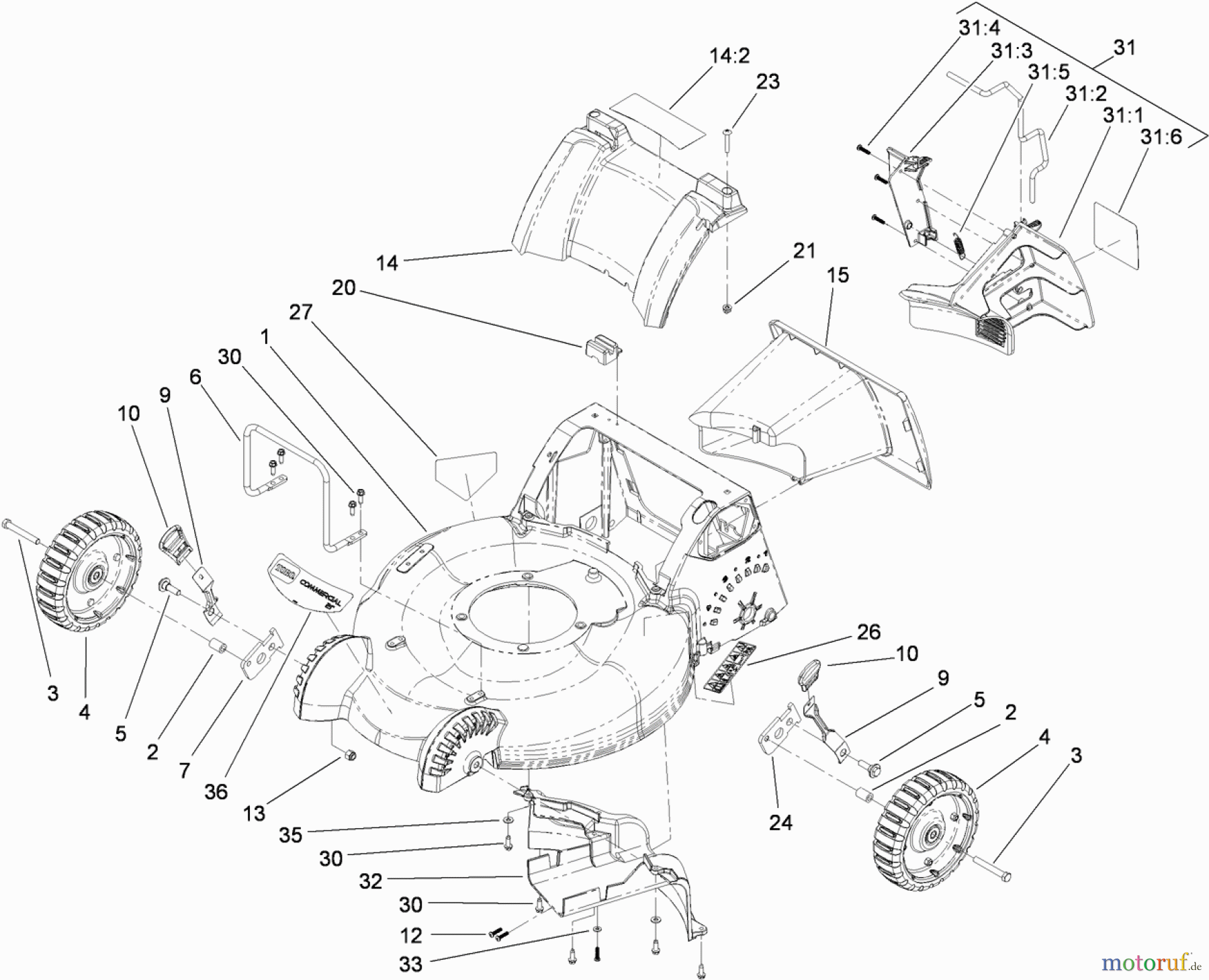 Rasenmäher 22186TE - Toro Commercial 53cm Mower (SN: 314000001 - 314999999) (2014) HOUSING AND TUNNEL ASSEMBLY
