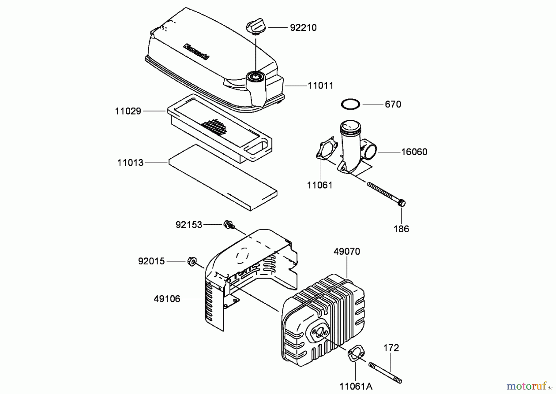 Rasenmäher 22193 - Toro PT21 Trim Mower (SN: 280000001 - 280999999) (2008) AIR FILTER AND MUFFLER ASSEMBLY KAWASAKI FJ180V-AS34