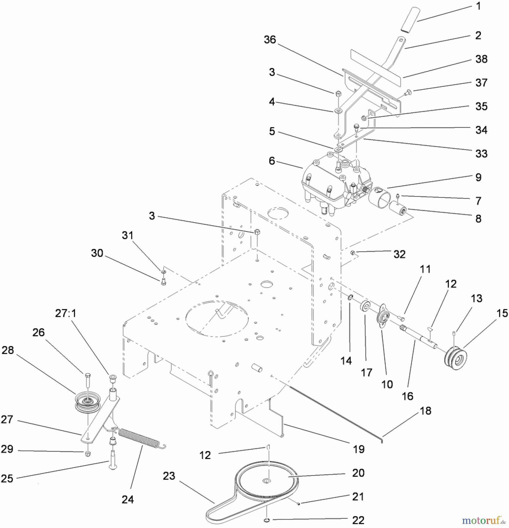  Rasenmäher für Großflächen 30031 - Toro Commercial 91cm Walk-Behind Mower, 15HP, T-Bar, Gear Drive, TURBO FORCE Cutting Unit (SN: 311000001 - 311999999) (2011) TRANSMISSION DRIVE ASSEMBLY