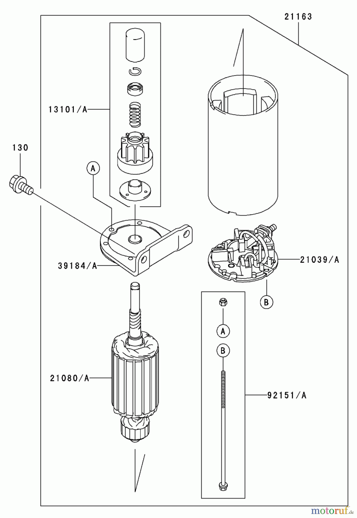  Zerto-Turn Mäher 74161TE (Z147) - Toro Z Master Mower, 112cm SFS Side Discharge Deck (SN: 240000001 - 240001000) (2004) STARTER ASSEMBLY KAWASAKI FH500V-ES10