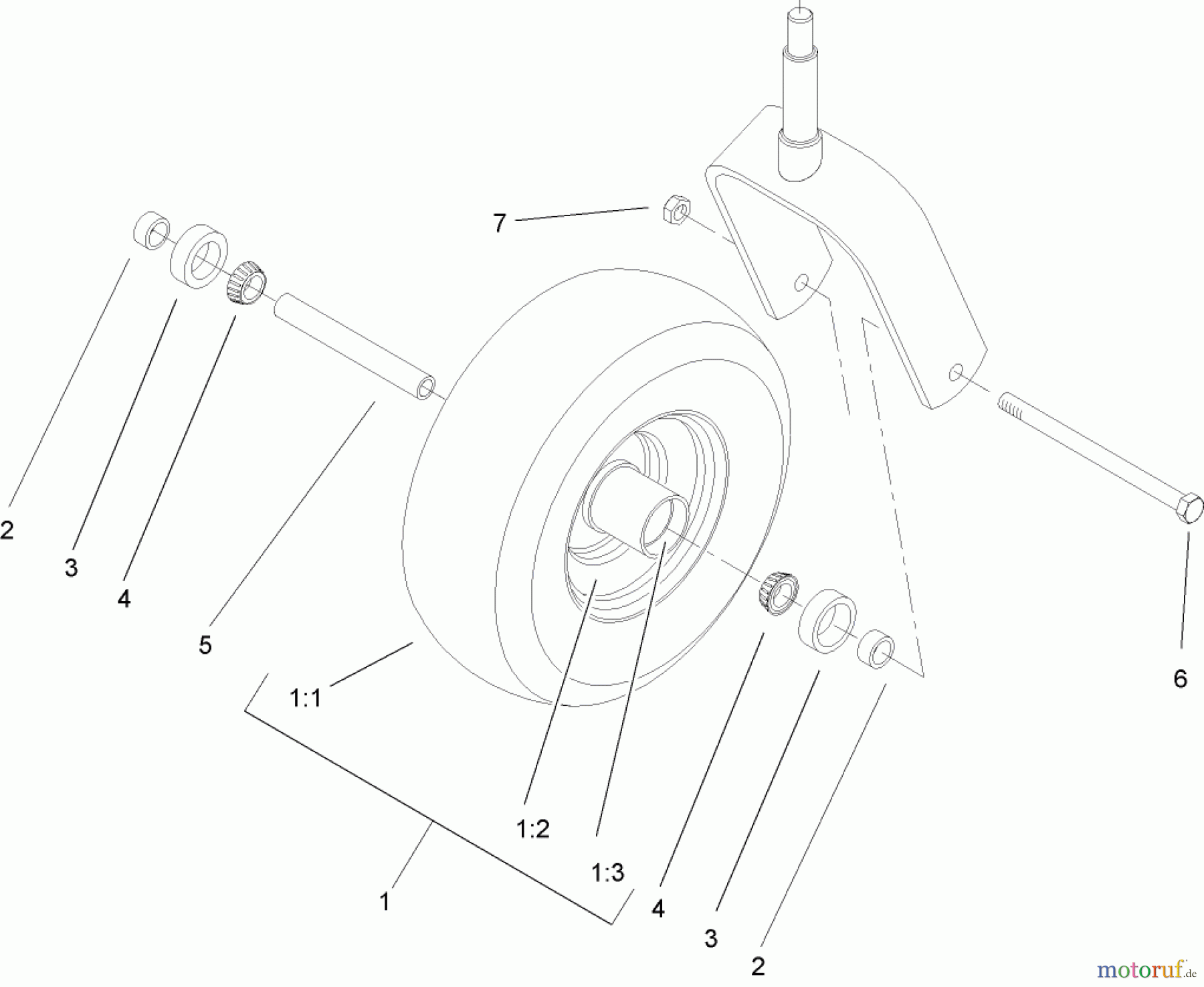  Zerto-Turn Mäher 74161TE (Z147) - Toro Z Master Mower, 112cm SFS Side Discharge Deck (SN: 240001001 - 240999999) (2004) CASTER WHEEL ASSEMBLY NO. 1-634662