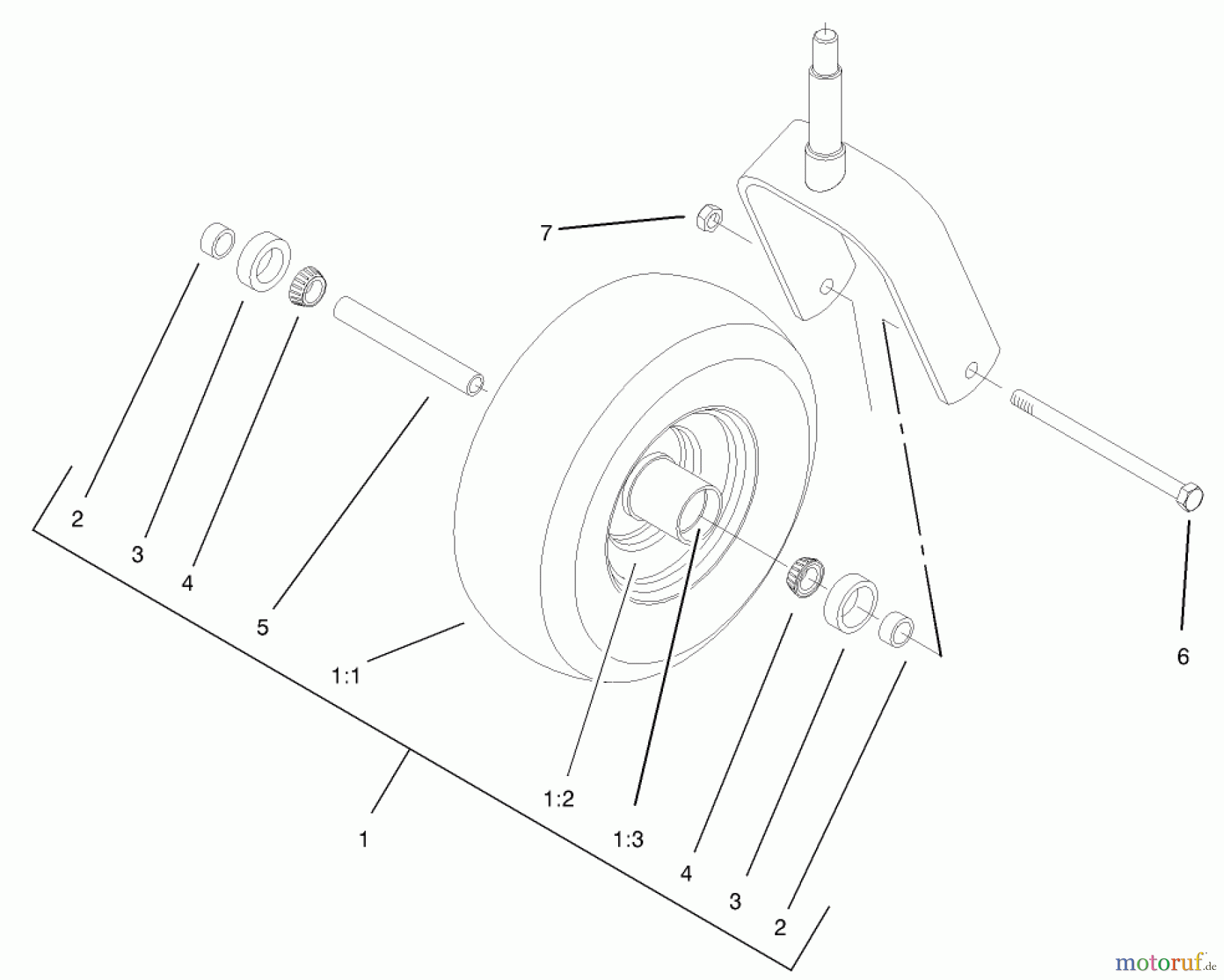  Zerto-Turn Mäher 74176TE (Z147) - Toro Z Master Mower, 112cm SFS Side Discharge Deck (SN: 230006001 - 230007000) (2003) CASTER WHEEL ASSEMBLY NO. 1-634662