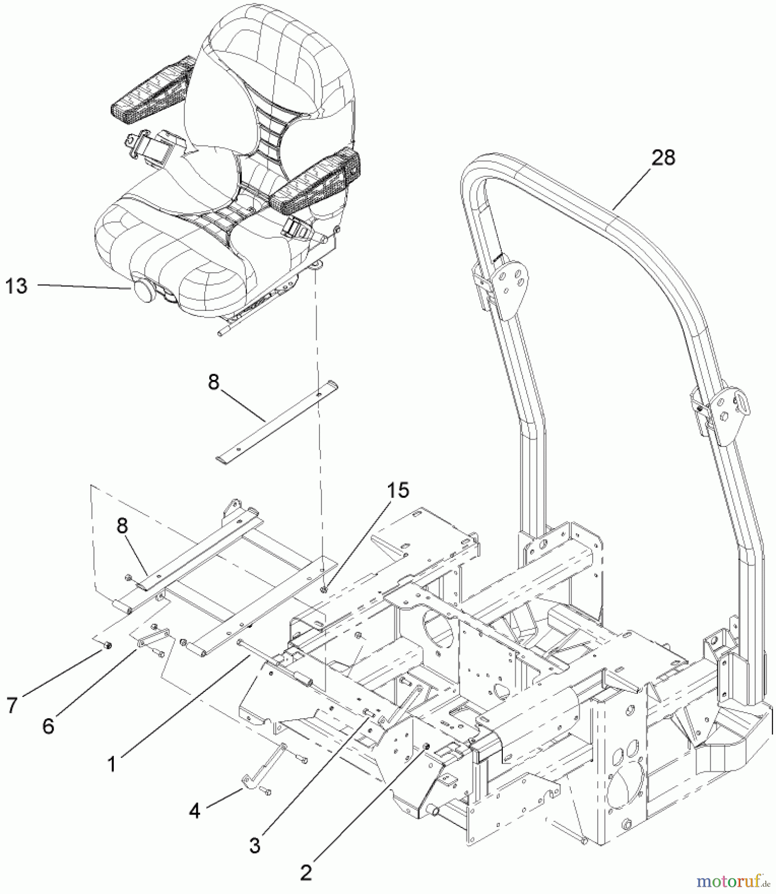  Zerto-Turn Mäher 74280TE (Z597-D) - Toro Z Master Mower, 62 Rear Discharge Deck (SN: 270000001 - 270999999) (2007) SEAT AND ROLL-OVER PROTECTION SYSTEM ASSEMBLY