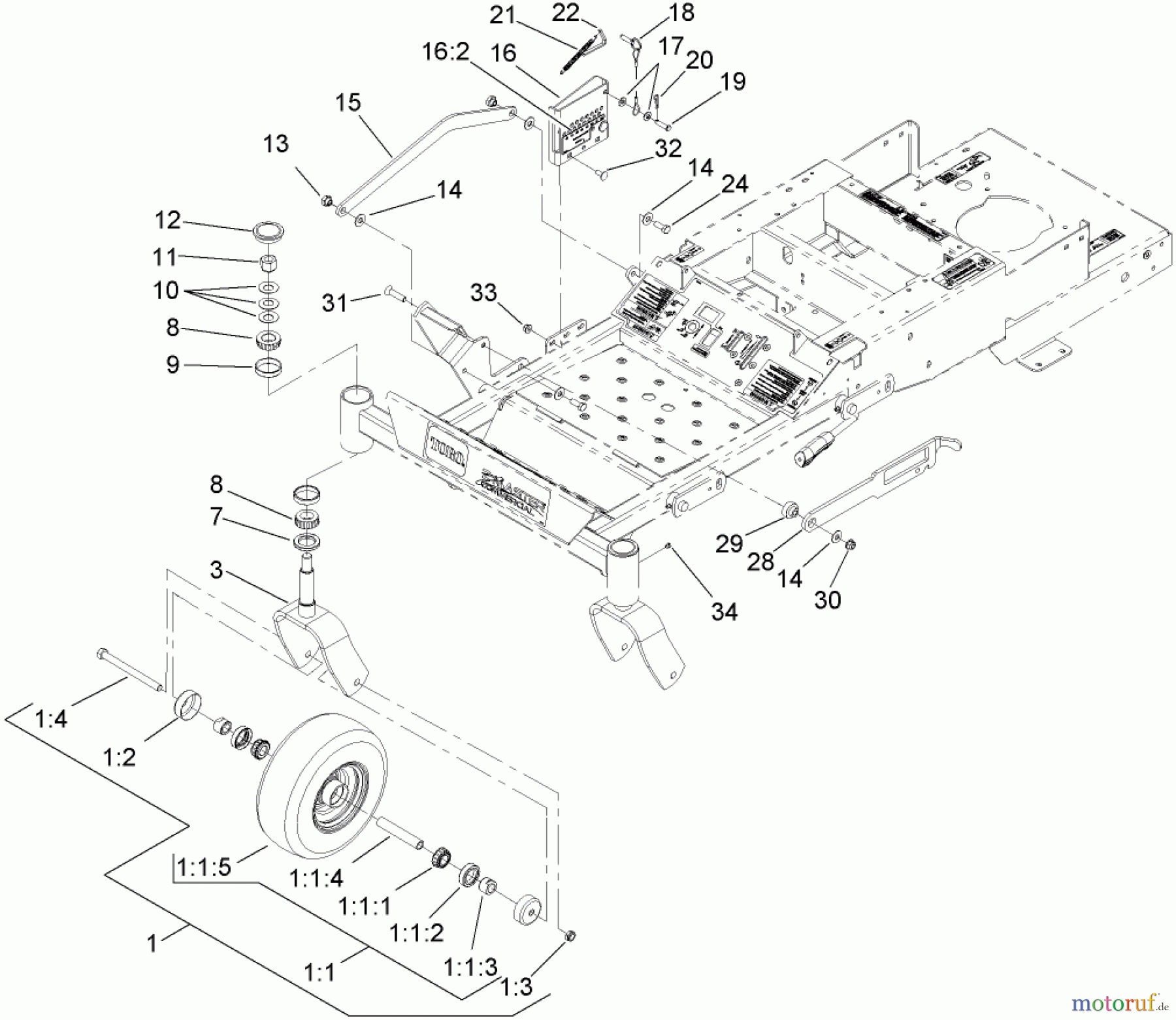  Zerto-Turn Mäher 74409TE (Z340) - Toro Z Master Mower, 102cm 7-Gauge Side Discharge Deck (SN: 270000001 - 270000700) (2007) CASTER FORK AND WHEEL ASSEMBLY