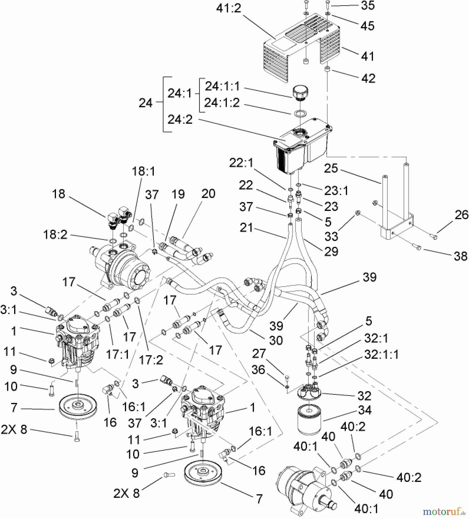  Zerto-Turn Mäher 74416TE (Z453) - Toro Z Master Mower, 132cm TURBO FORCE Side Discharge Deck (SN: 250000001 - 250005000) (2005) HYDRAULIC SYSTEM ASSEMBLY