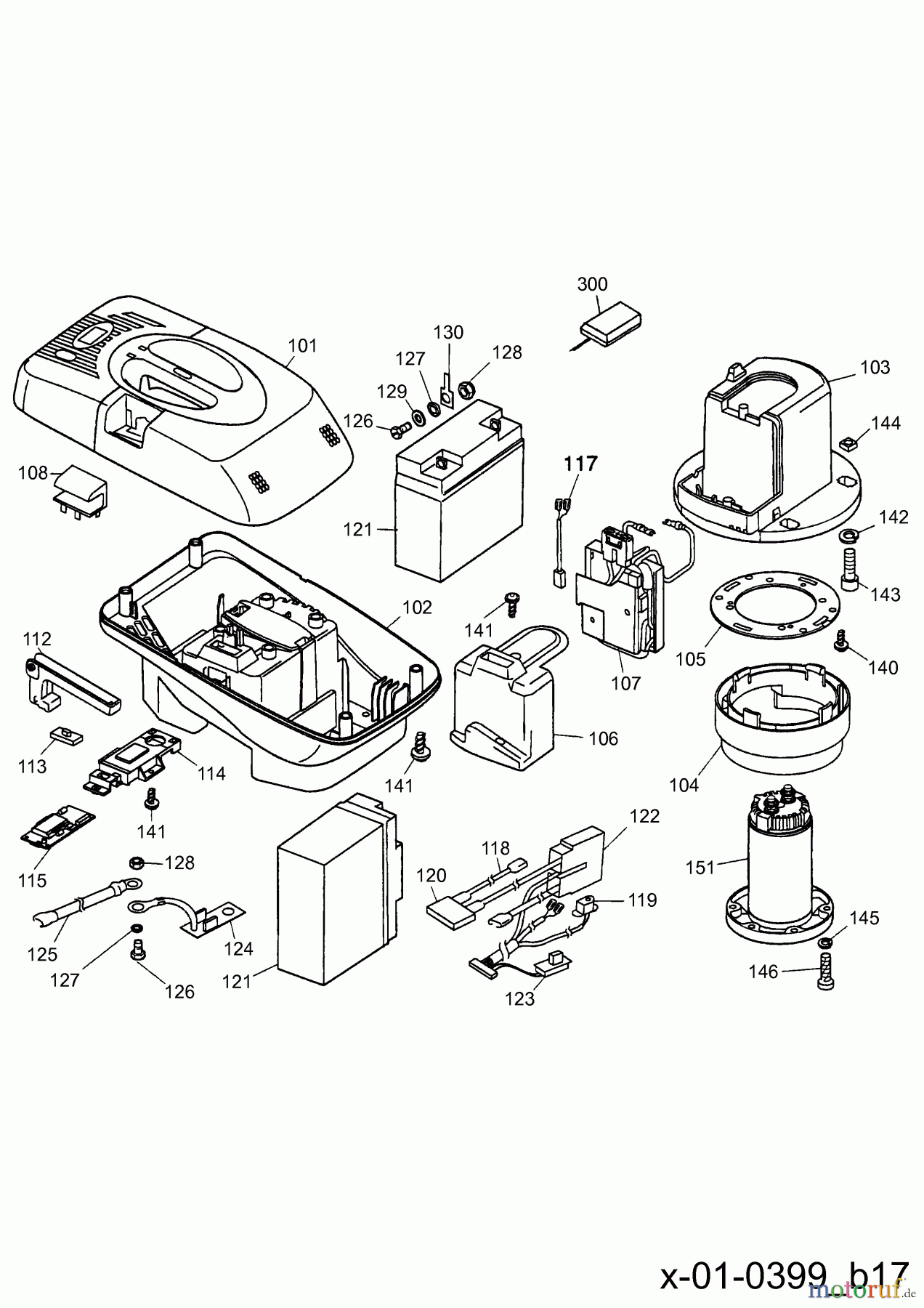 Wolf-Garten Battery mower 2.42 ACN 4942080 Series B (1999) Electric parts with exchange lead battery 17 AH